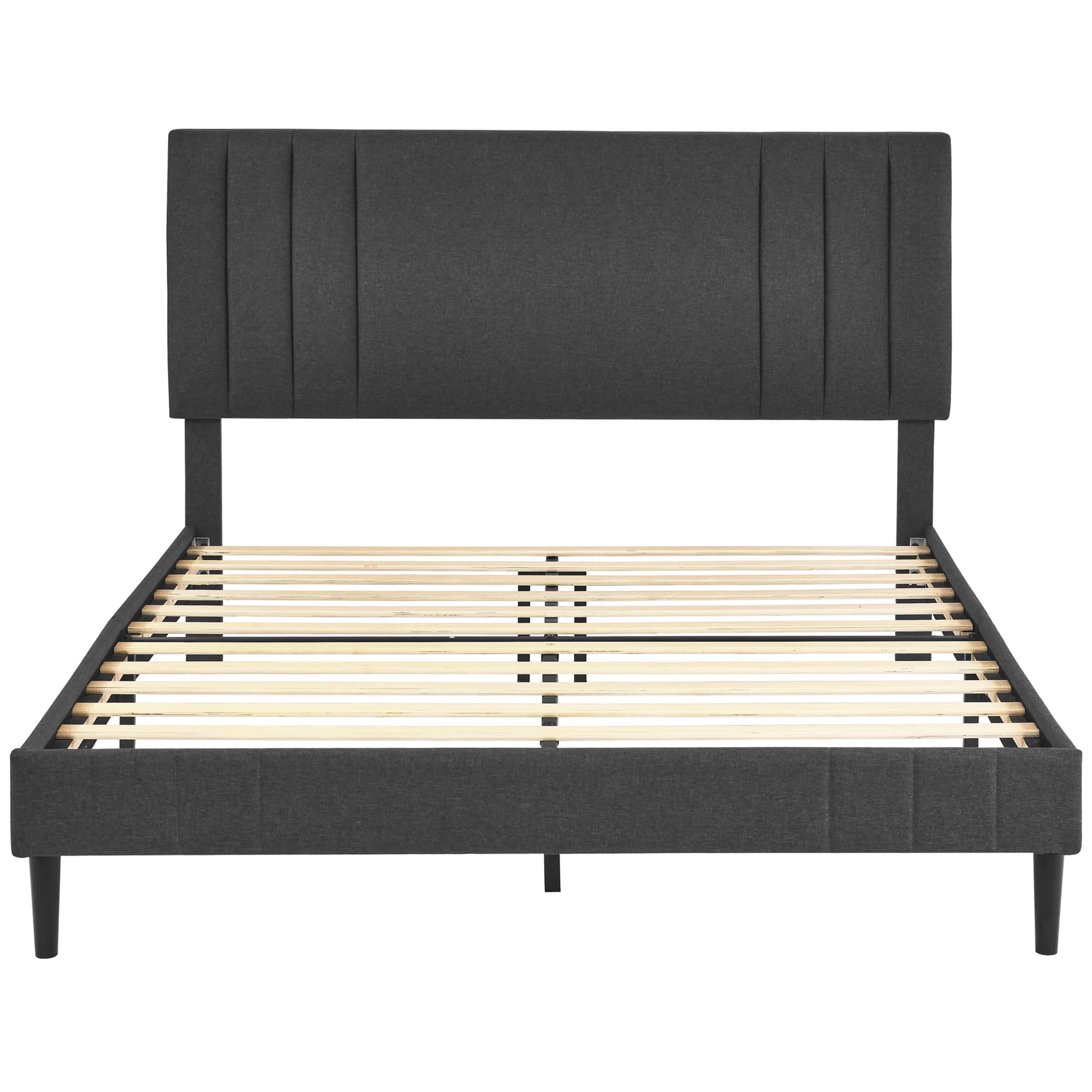 DeCoro Chicago Modern Upholstered Platform Bed Frame, Tufted Headboard & Wooden Bed Frame, Wood Slats Support, Bed Frame No Box Spring Needed, Lightweight, Durable, Easy Assembly - Queen, Dark Grey