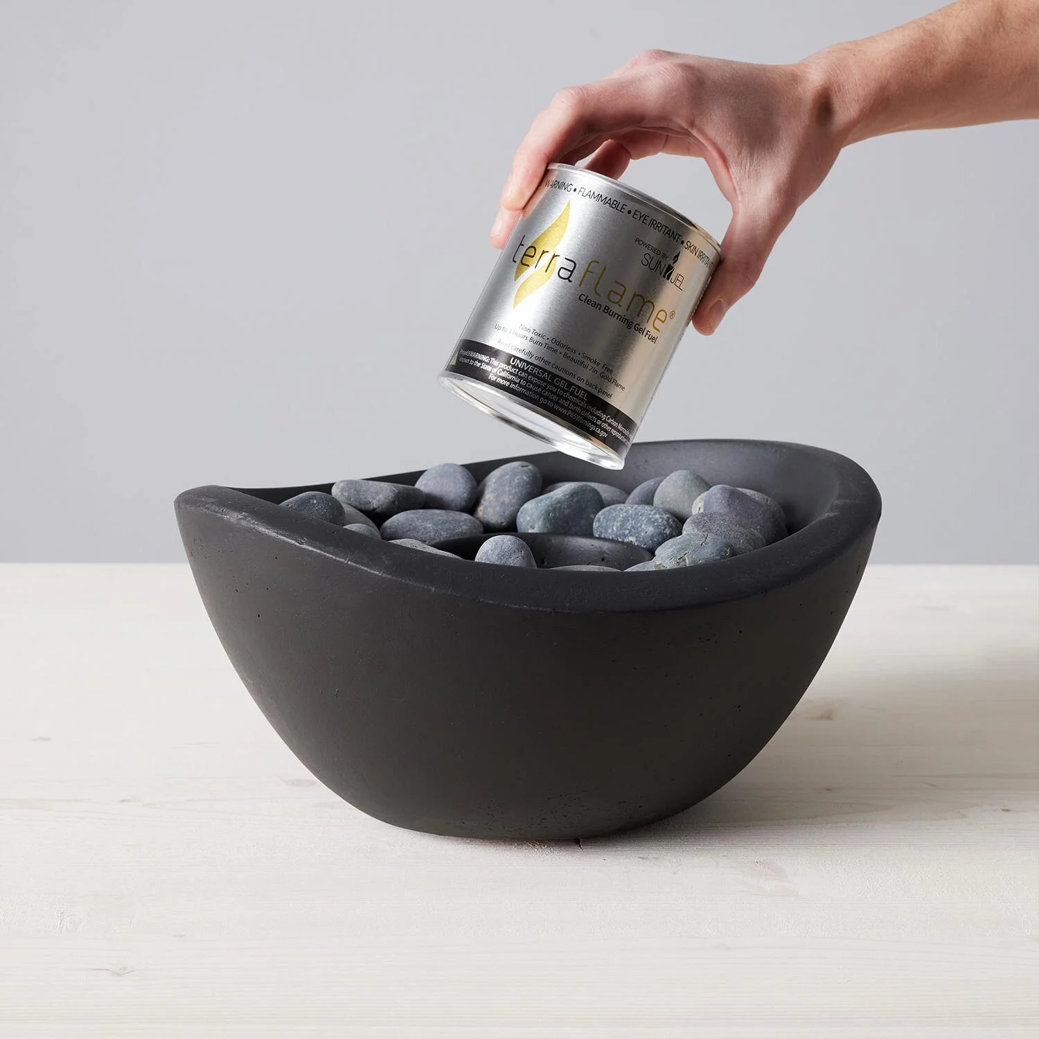 TerraFlame Wave Table Top Fire Bowl Gel Fuel - Stone Cast - Graphite