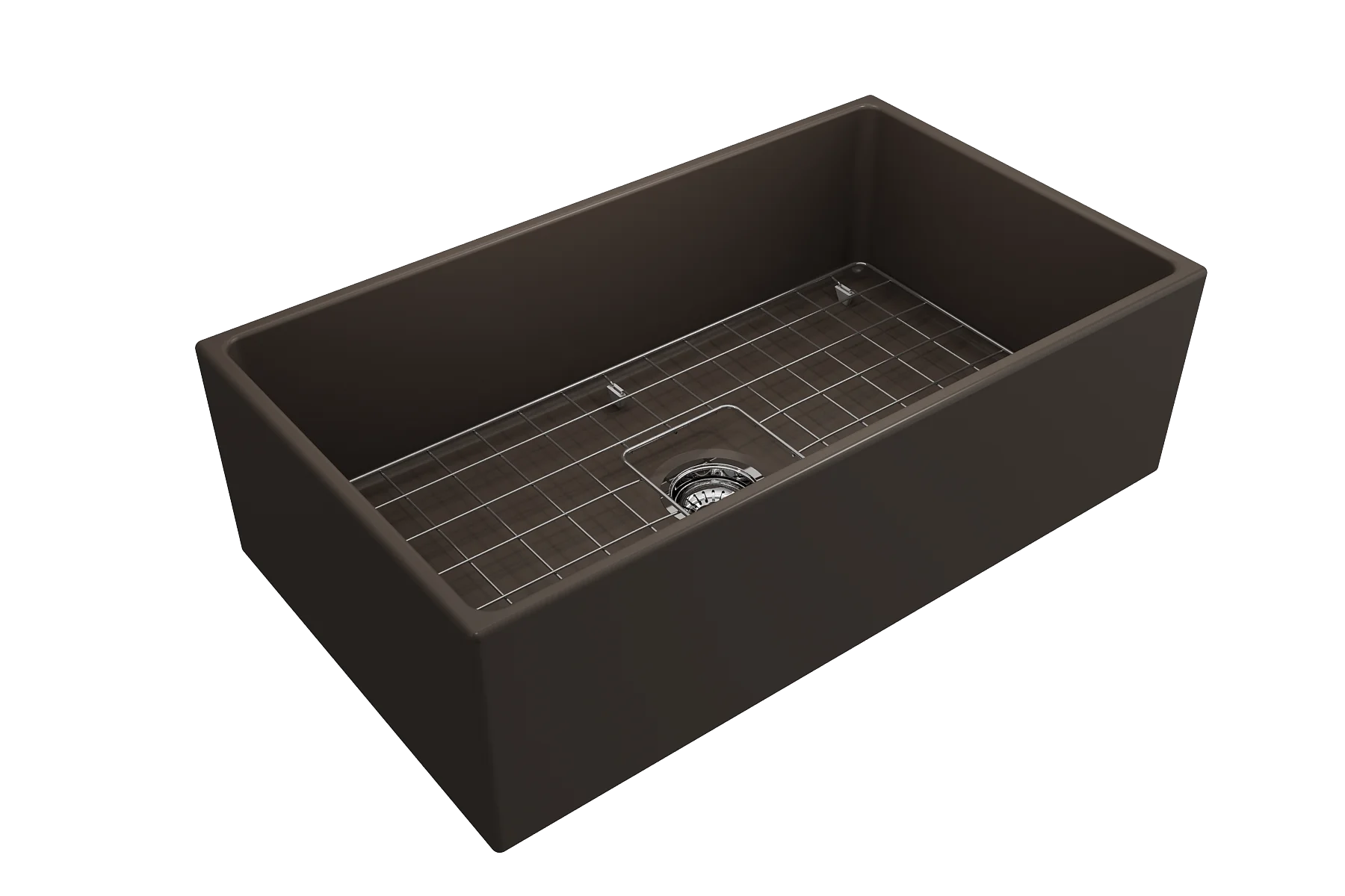 BOCCHI Contempo Apron Front Fireclay 33 in. Single Bowl Kitchen Sink with Protective Bottom Grid and Strainer in White