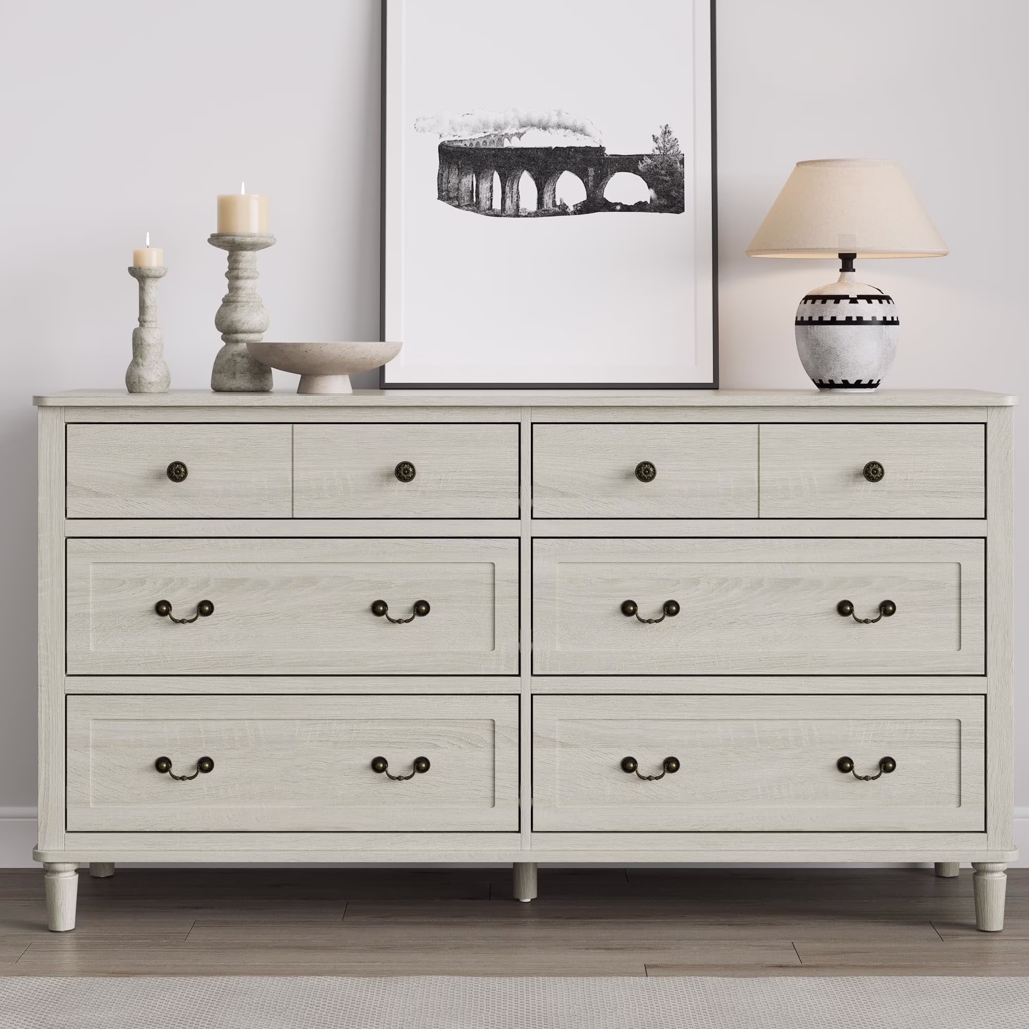 May Color Large White 3 Drawer Dresser Set of 2 with Fluted Panel, Modern Chest of Drawers with Silent Slide Drawers, Wood Accent Nightstand with Storage for Bedroom Living Room, Hallway