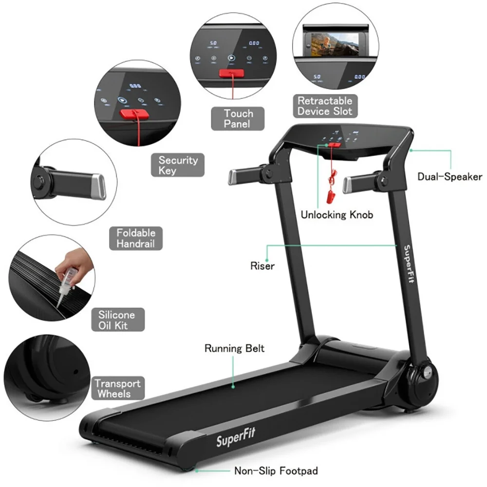 Topcobe 3HP Electric Folding Treadmill with Bluetooth Speaker, Under Desk Walking Pad Treadmill, Walking Pad with Handle Bar, Silver