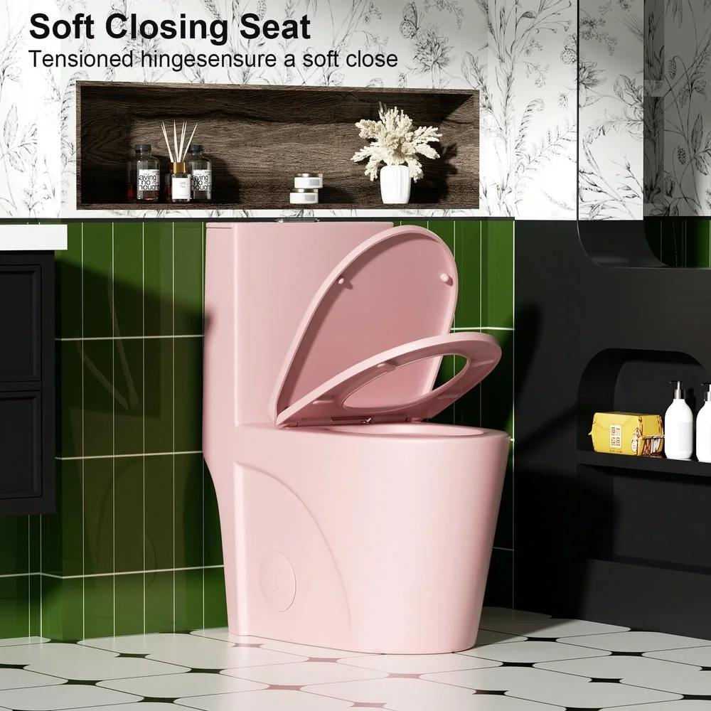 Spaco 1.1/1.6 GPF Dual Flush One-Piece Toilet, Button on Tank top S-trap 12 inches, Elongated Bowl with Soft Close Seat, Water-Saving MAP 1000g, Comfort Chair Seat ADA Height, Light Gray