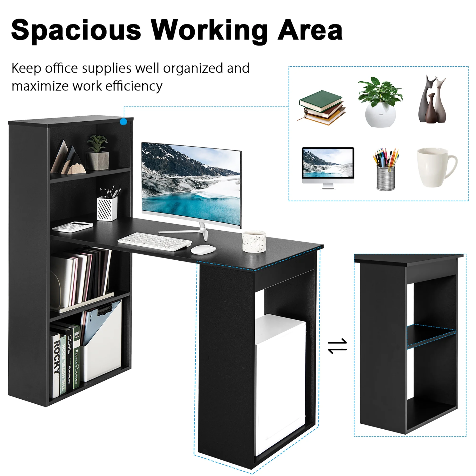 Costway Computer Desk Writing  Workstation Office 6-Tier Storage Shelves Natural