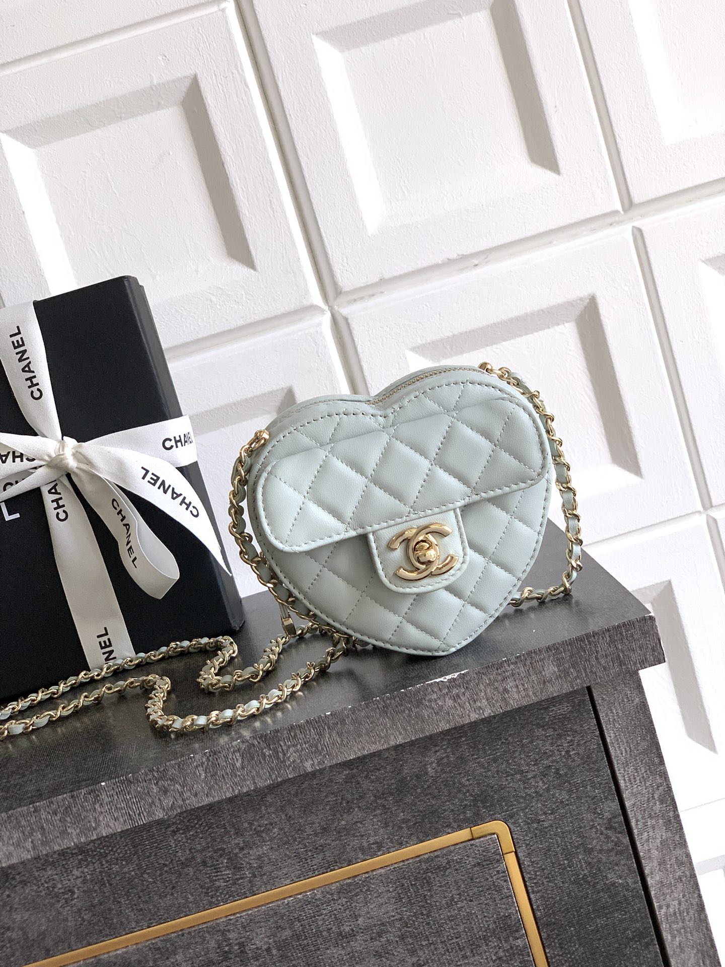 [10A] Chanel Lambskin Quilted CC In Love Heart Clutch With Chain Bag