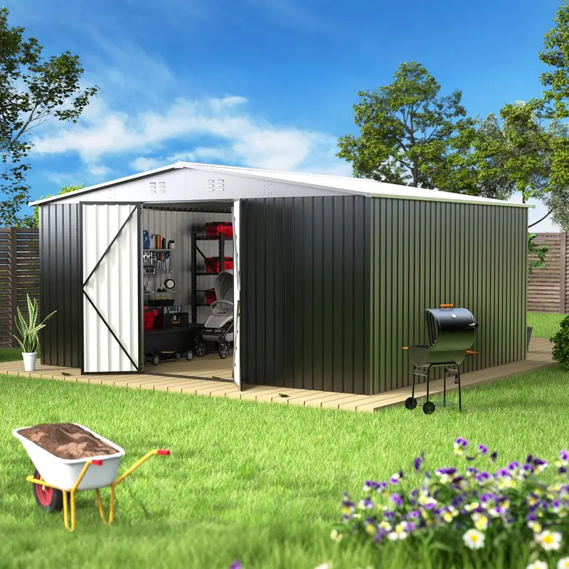 14x12ft Waterproof Steel Storage Shed – Heavy-Duty Utility & Garden Tool Shelter