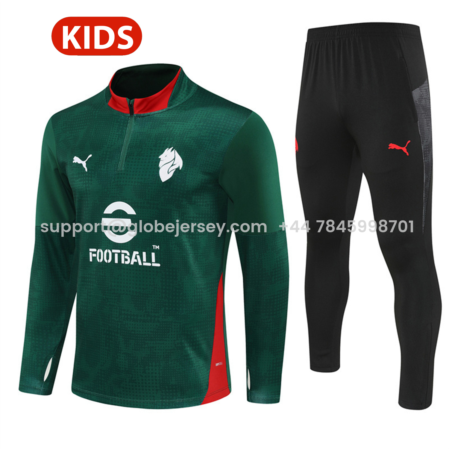 AC Milan 25-26 Kids Long Sleeve Training Set - Army Green Top & Black Pants