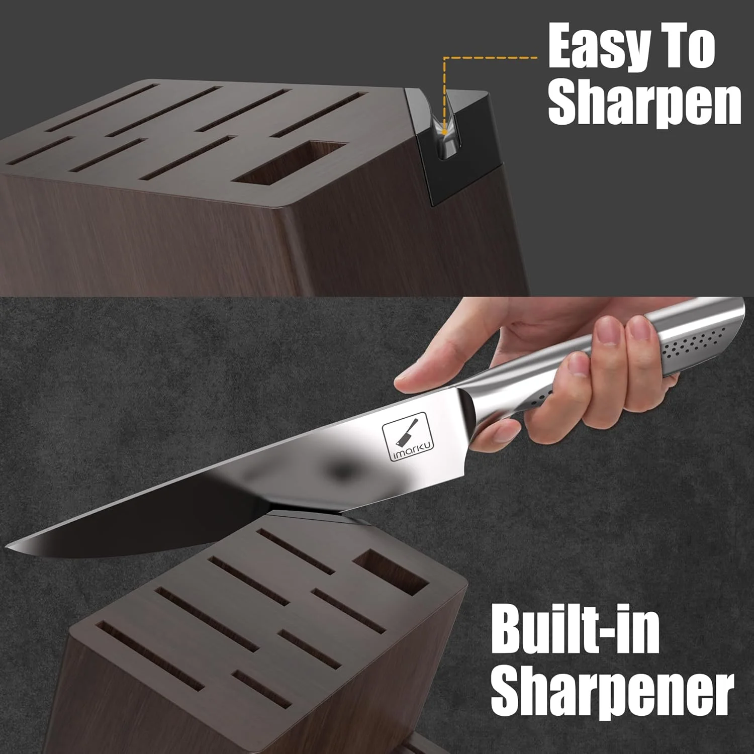imarku Japanese HC Stainless Steel 15 Piece Kitchen Knife Set, Built in Sharpener, Sharp Knife Set with Point like Ergonomic Handle, Holiday Gift, Home Chef Knife, White