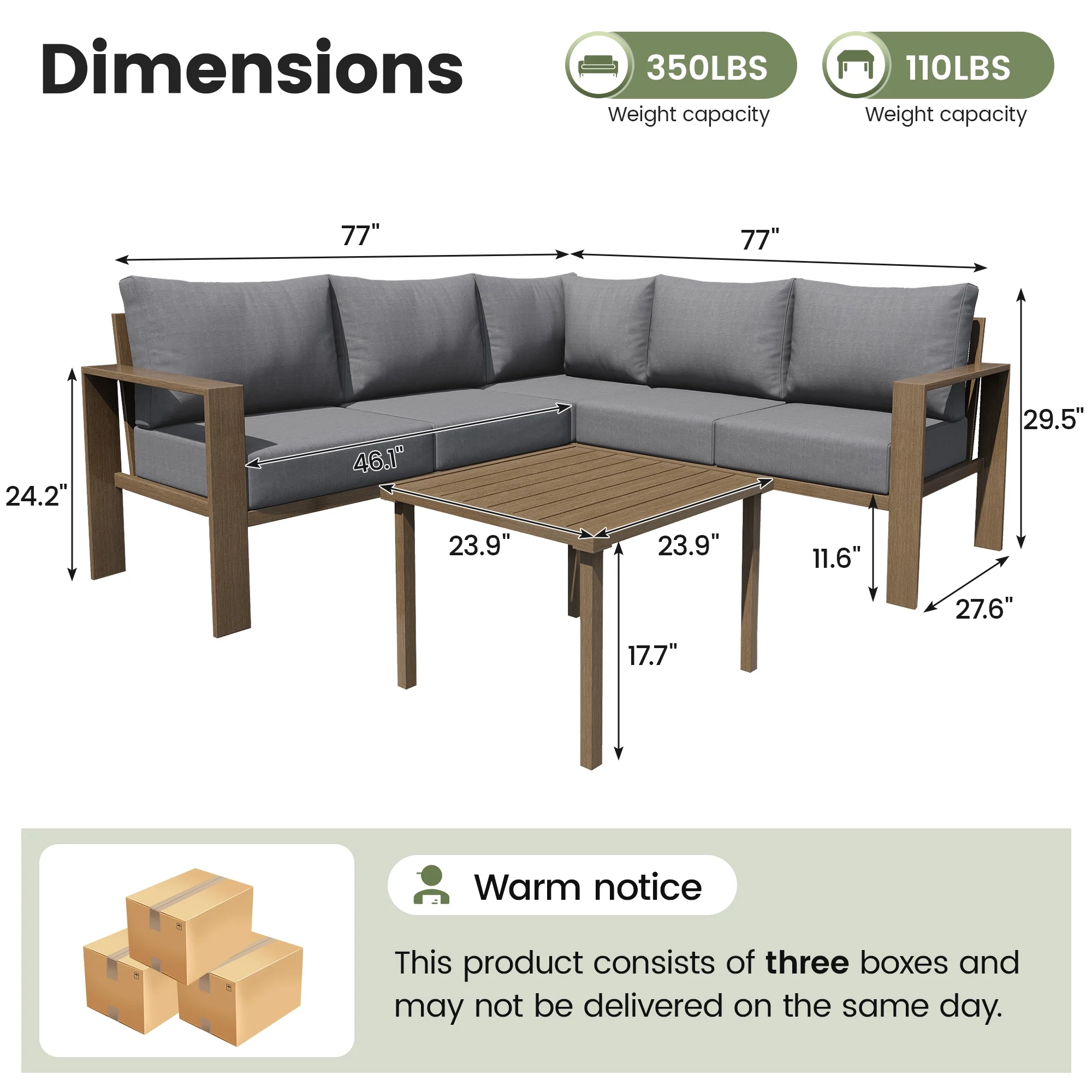 Poteban 5-piece Rattan Outdoor Patio Sofa Set,L-Shaped Sectional Sofa Couch with Coffee Table for Backyard,Lawn,Garden,Navy Blue