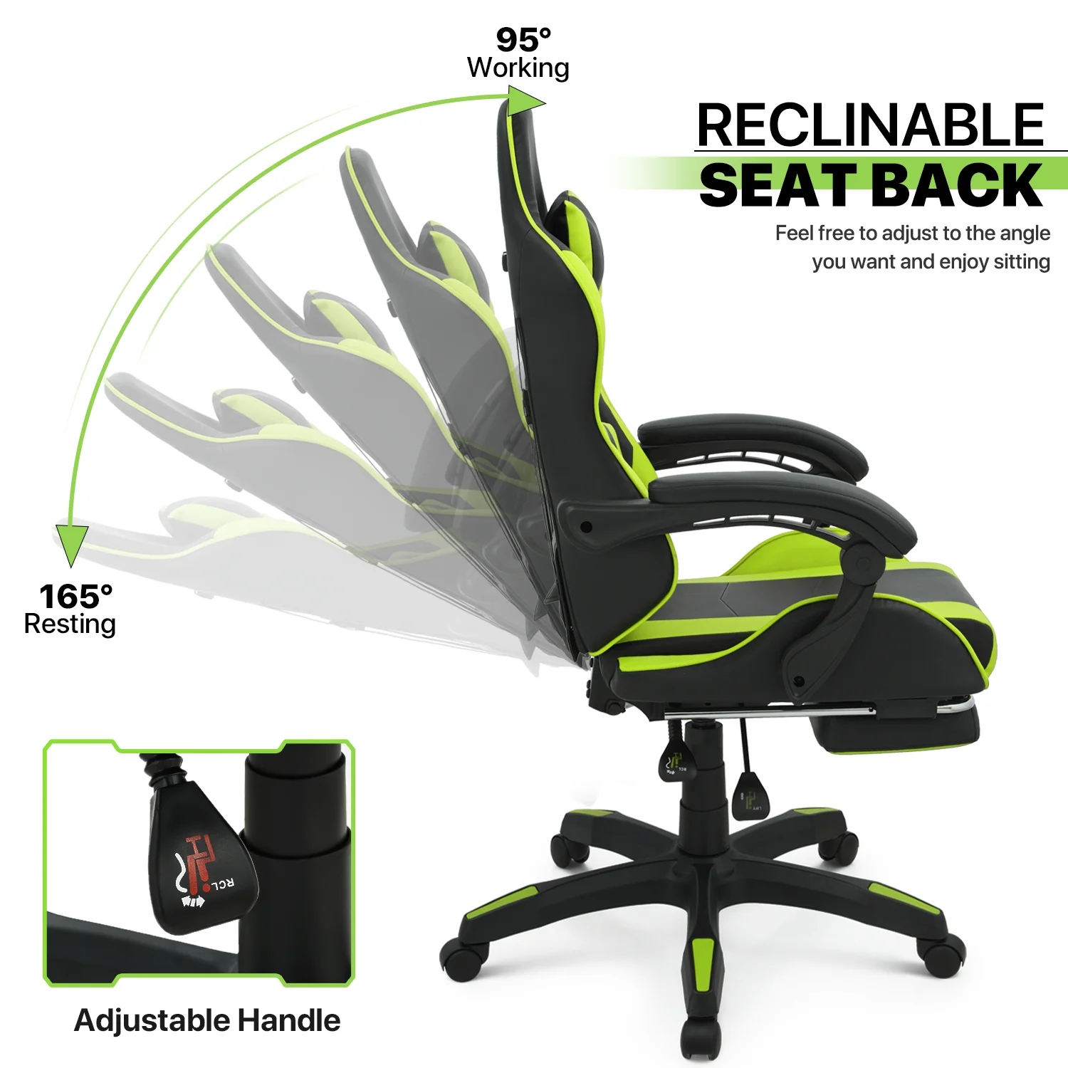 Magshion Adjustable Gaming Chair, Ergonomic PC Computer Seat with Headrest and Lumbar Support for Adults Teens Desk Chair, Black