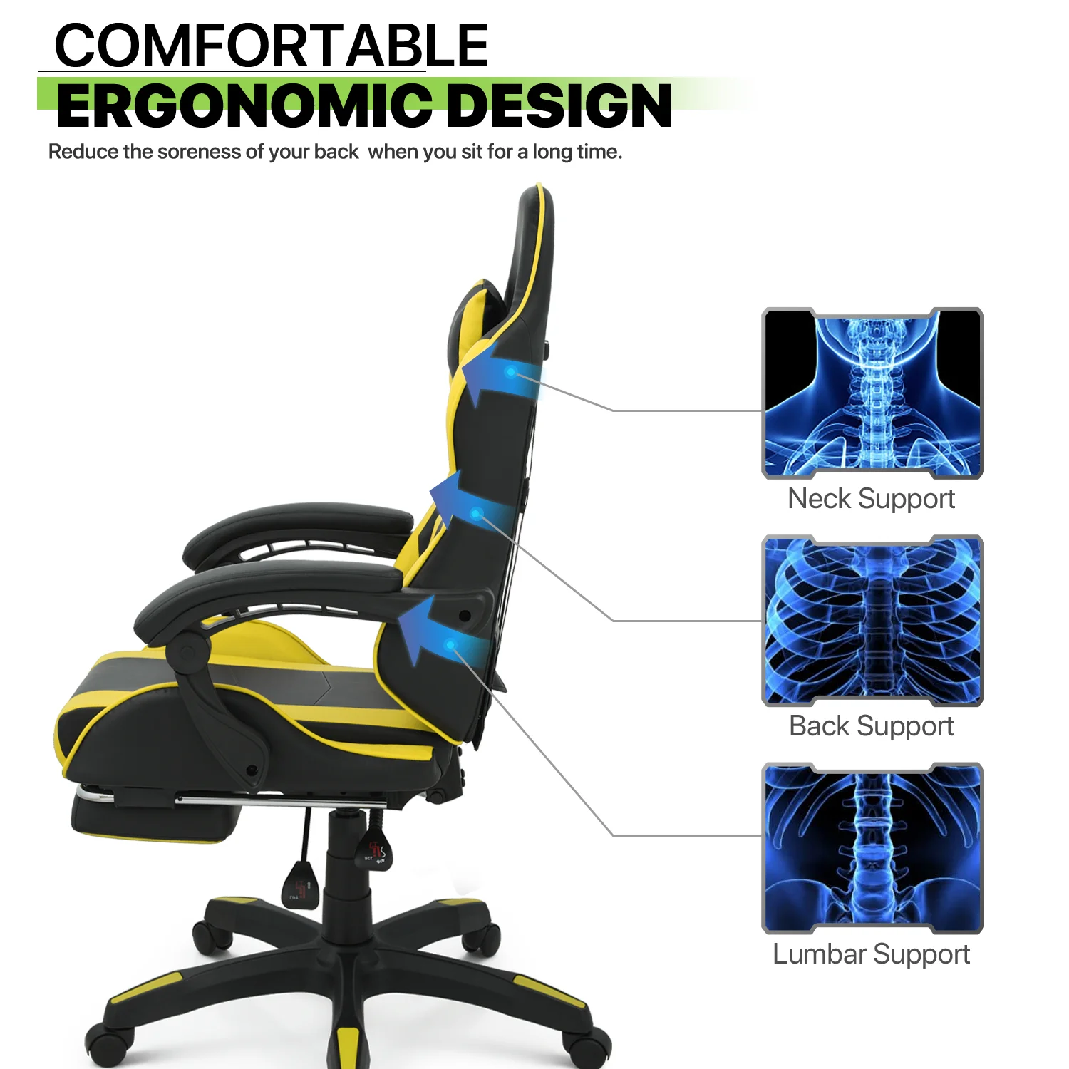 Magshion Adjustable Gaming Chair, Ergonomic PC Computer Seat with Headrest and Lumbar Support for Adults Teens Desk Chair, Black
