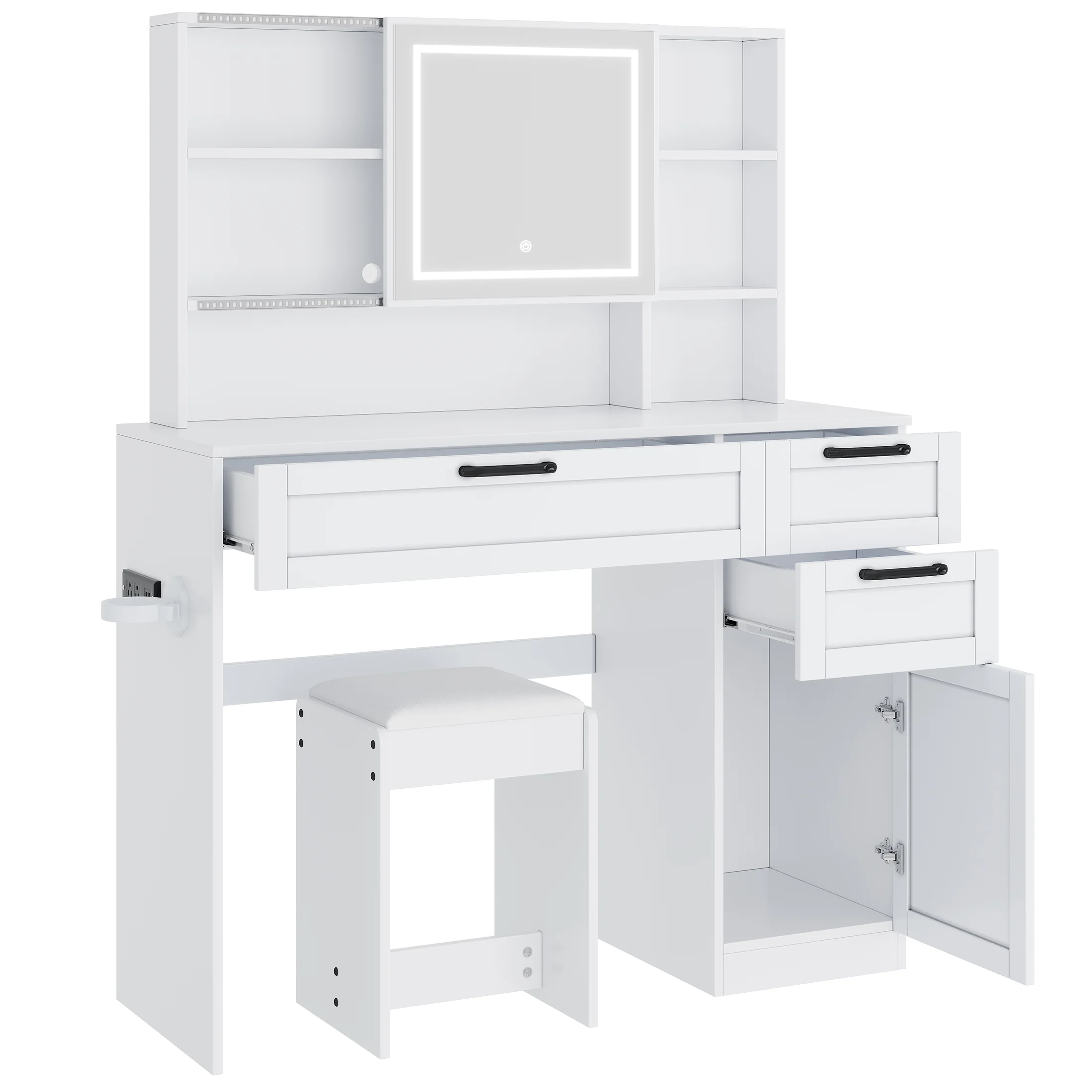 SESSLIFE 41''Vanity Set with Charging Station, Large Makeup Desk with LED Sliding Mirror, 3 Lighting Modes Adjustable Brightness, Makeup Dressing Table Set for Adults,Women, White