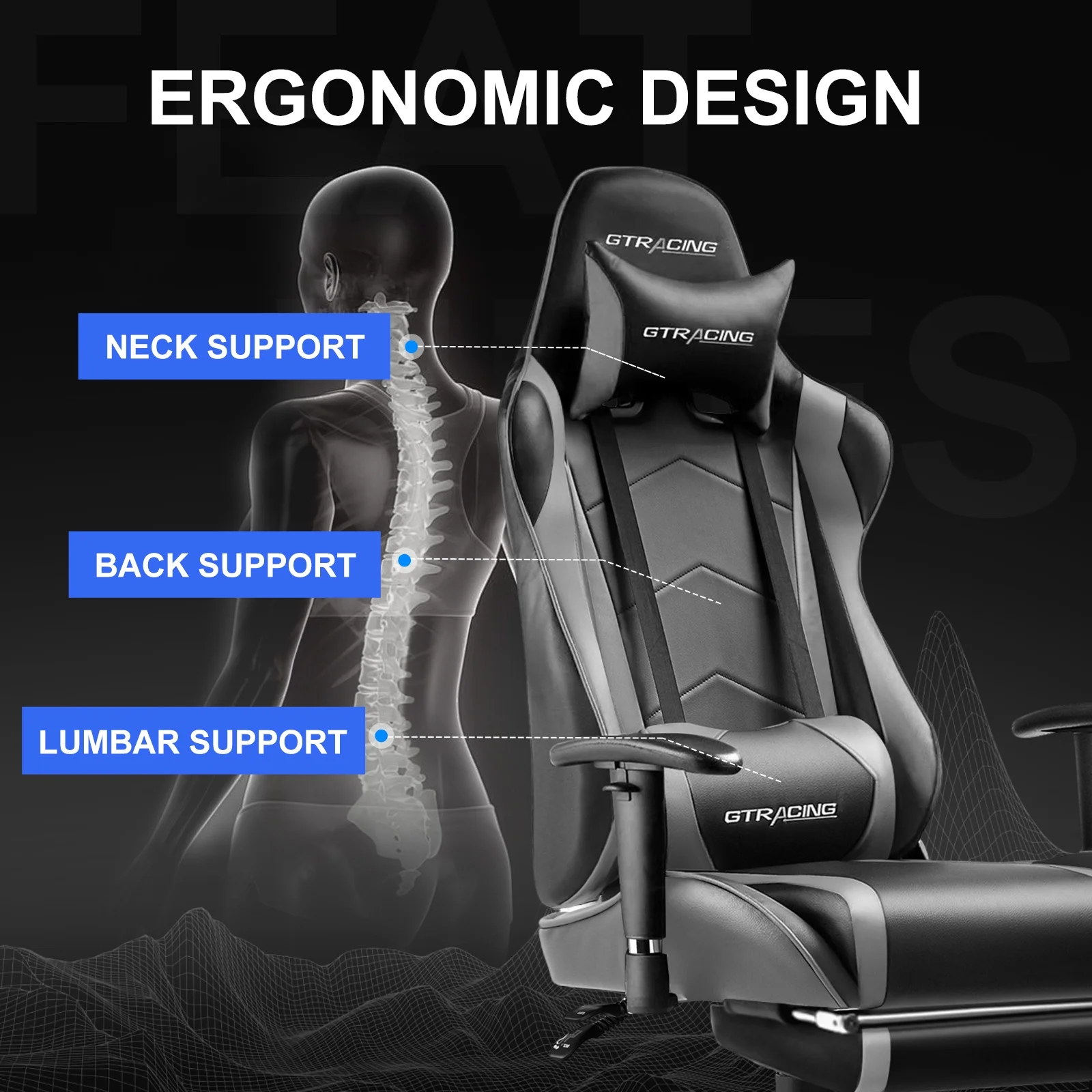 GTRACING Gaming Chair, Ergonomic Office Desk Chair with Lumbar Support, PU Leather, Footrest & Adjustable Headrest, Red