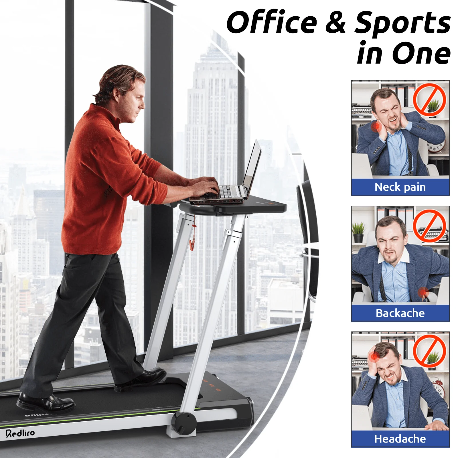 Redliro Folding Treadmills with Desk Adjustable Height 265LBS 2.25HP Walking Machine for Home Office