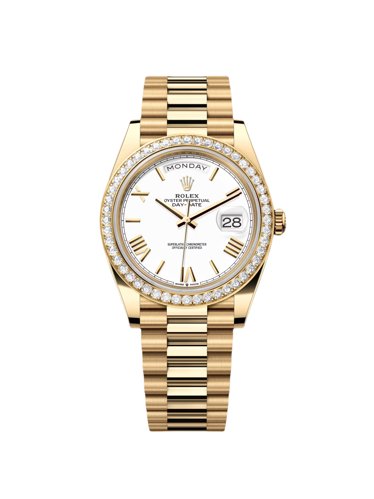 【Super Clone】RLX  Day-Date President 40mm Yellow Gold White Roman Dial Diamond Bezel - 228348rbr