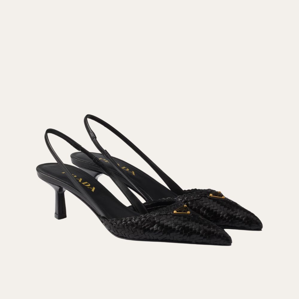 Prada Leather Slingback Pumps Black 55 mm