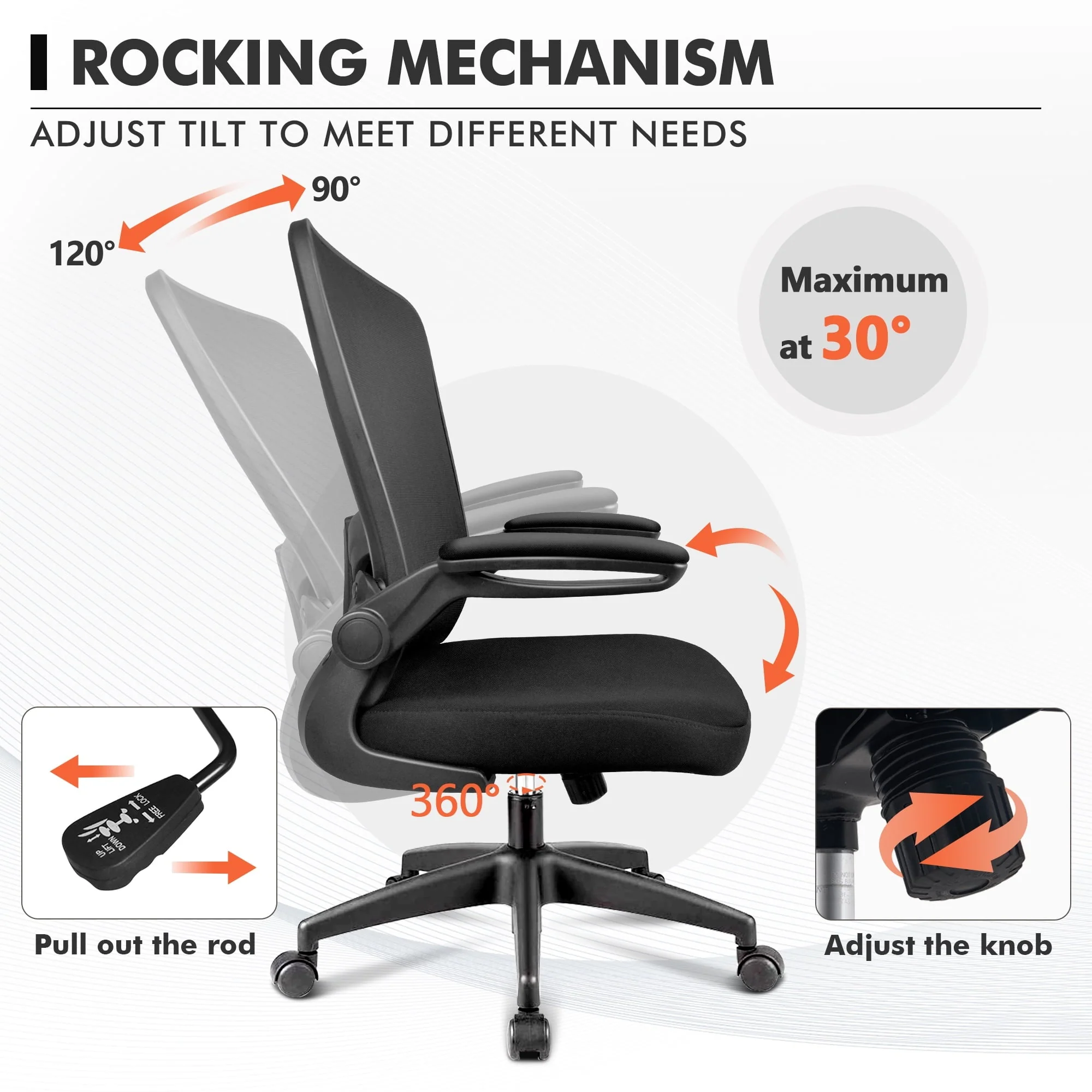Coolhut Ergonomic Office Chair, Comfort Desk Chair with Adjustable Lumbar Support and Flip up Arms, 300lb, Black