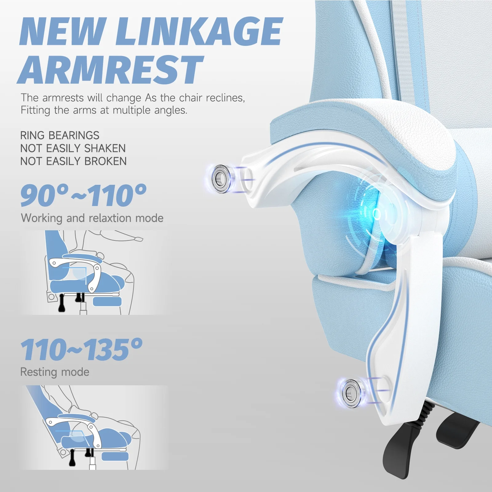 SOONTRANS Blue Gaming Chair, Girl High Back Gamer Chair with Footrest for Adult , Reclining Adjustable Game Office Chairs Massage Pillows