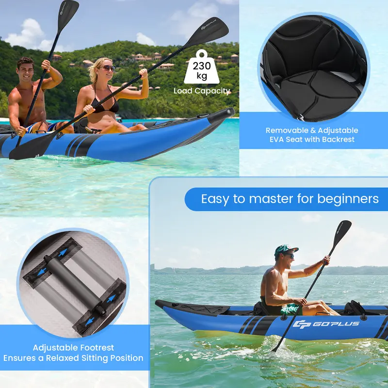 12.5-Foot Inflatable Tandem Kayak for One or Two Riders – 507-Pound Weight Capacity with Full Accessory Kit & Portable Carry Bag