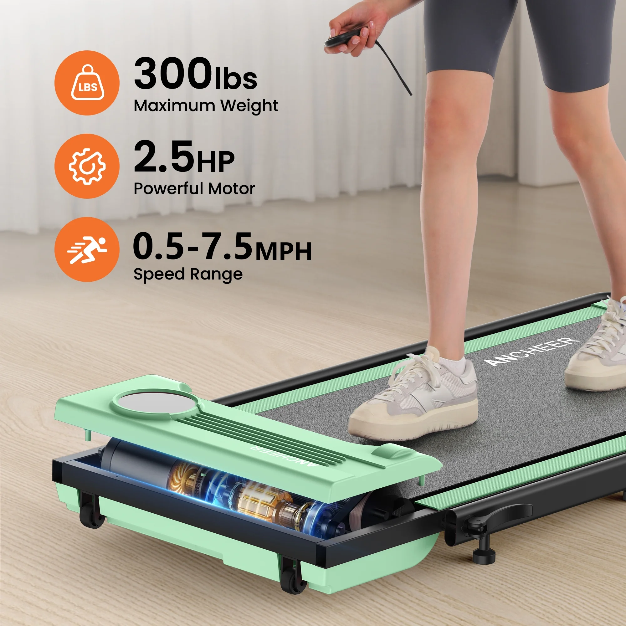 ANCHEER Portable Folding Walking Pad 300lb, 7.5 MPH Under Desk Treadmill with Remote Control & LED Display,2 in 1 Walking Pad Treadmill for Home/Office/Exercise(Pink)