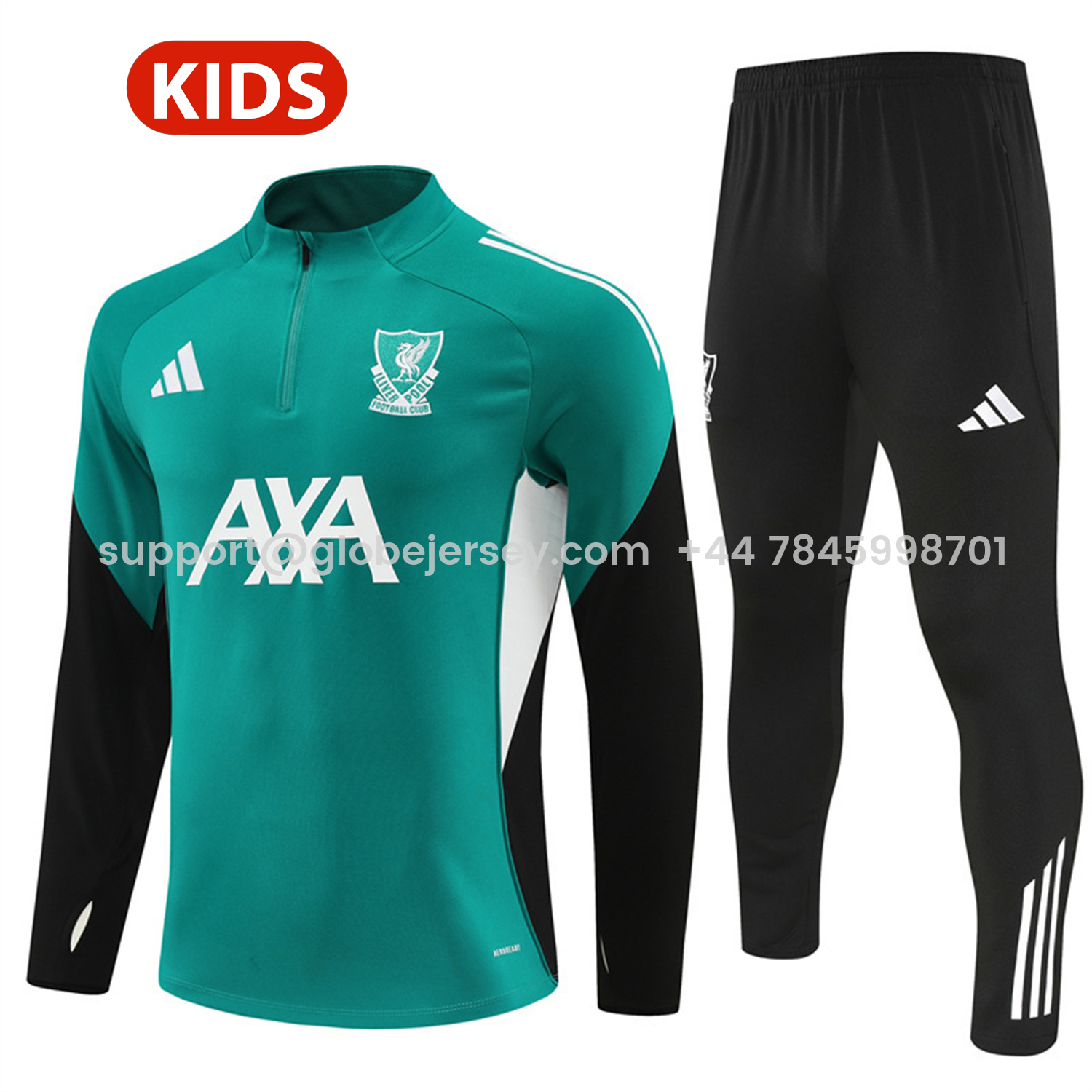 Liver.pool 25-26 Kids Long Sleeve Training Set - Green Top & Black Pants
