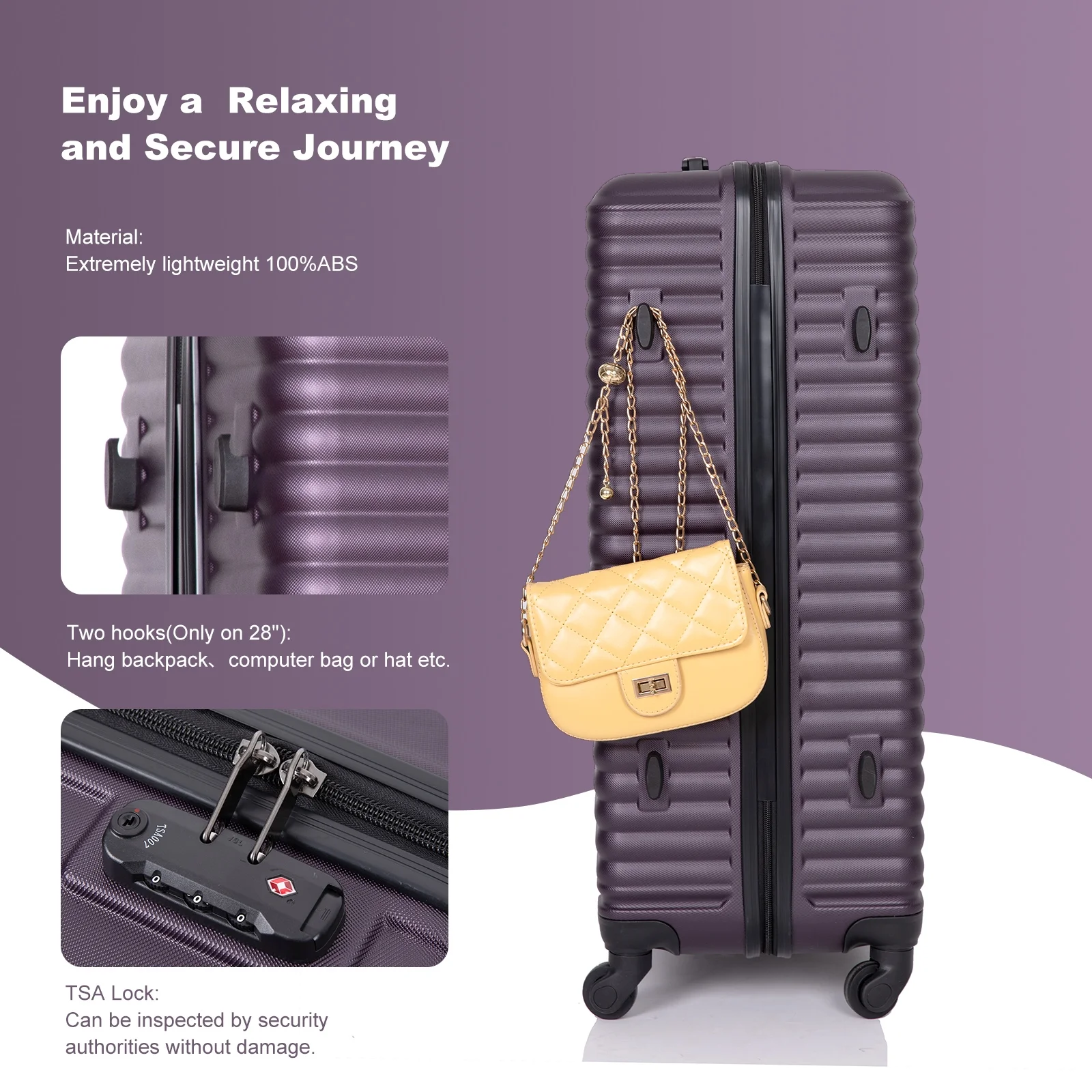 3 Pieces Luggage Sets, Expandable ABS Hardshell Clearance Luggage, Hardside Lightweight Durable Suitcase Sets with Two Hooks, Spinner Wheels and TSA Lock, 20in/24in/28in Travel Suitcase, Turquoise