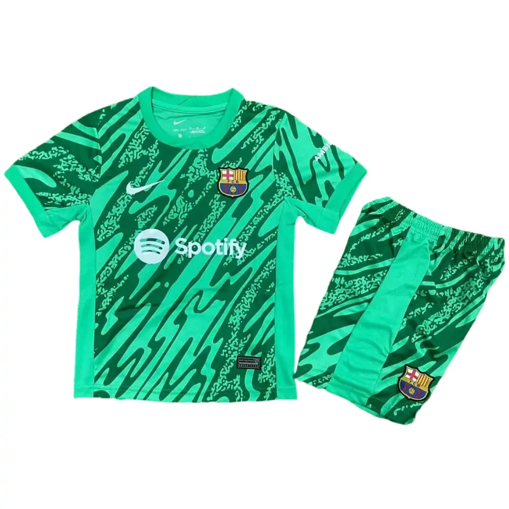 2024-25 New Season Barcelona Green Goalkeeper Children's Jersey - Fan Edition