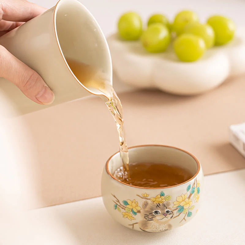 Buddha Stones Cute Cat Yellow Flowers Rabbit Teacup Kung Fu Tea Cup