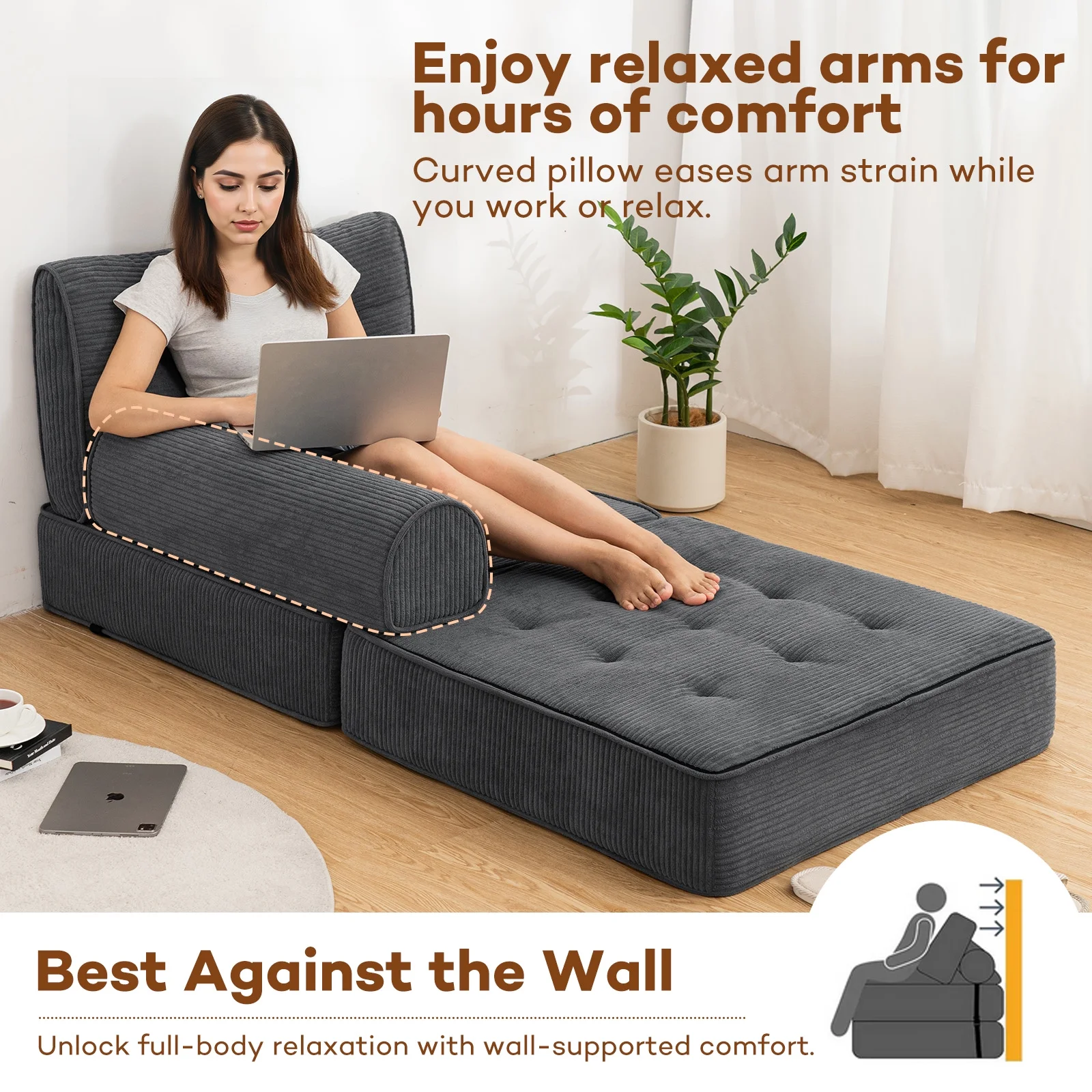 Hommpa Folding Sofa Bed Foldable Couch Bed Convertible Futon Chair with High Density Foam Filling with Pillow for Adult,Comfort chair bed for Living Room Bedroom,Gray,Single