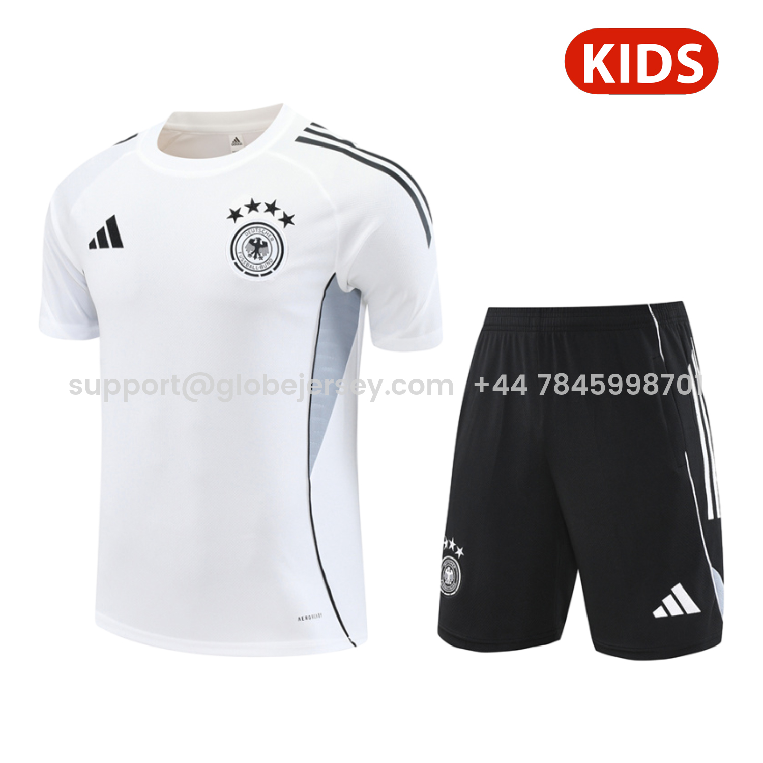 Germany 25-26 Kids Short-Sleeve Training Set - White Top & Black Shorts