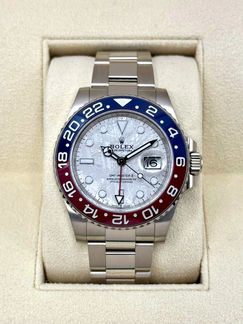 【Super Clone】RLX White Gold GMT-Master II 40mm Watch - Blue and Red Pepsi Bezel - Meteorite Dial - Oyster Bracelet (Ref # 126719BLRO )
