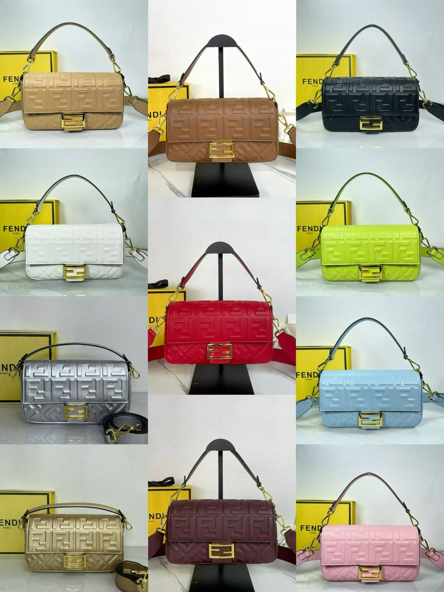 Fendi Baguette Pouch in FF Fabric with Chain