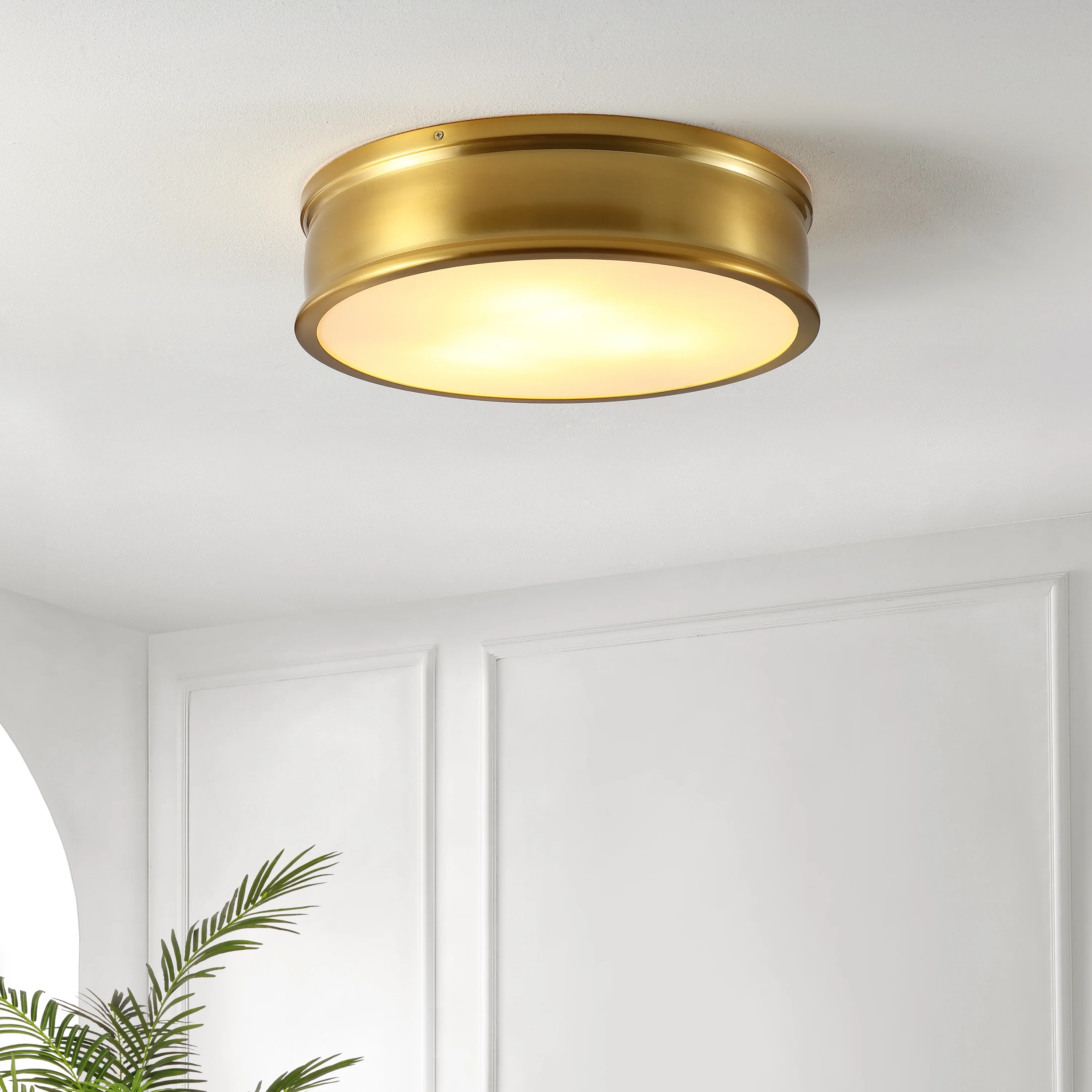 SAFAVIEH Adria 16 in. Modern 3-Light Brass Gold Iron Mount Light with Glass Shade