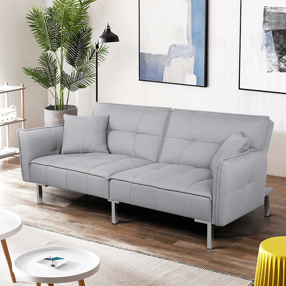 Topeakmart Multipurpose Fabric Futon Sofa Bed Sleeper with Adjustable Backrest, Gray