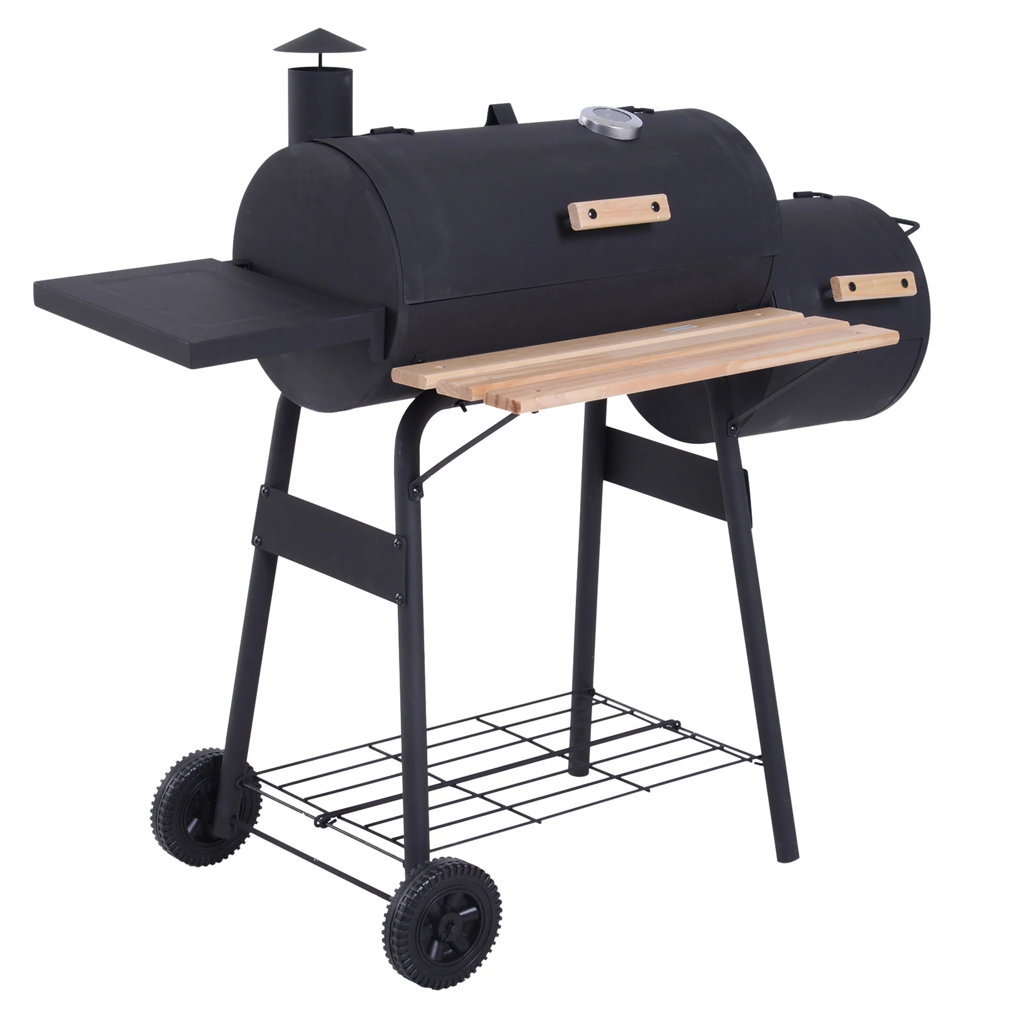 BINUFF  Portable Steel BBQ Grill & Offset Smoker Combo Wheels 48