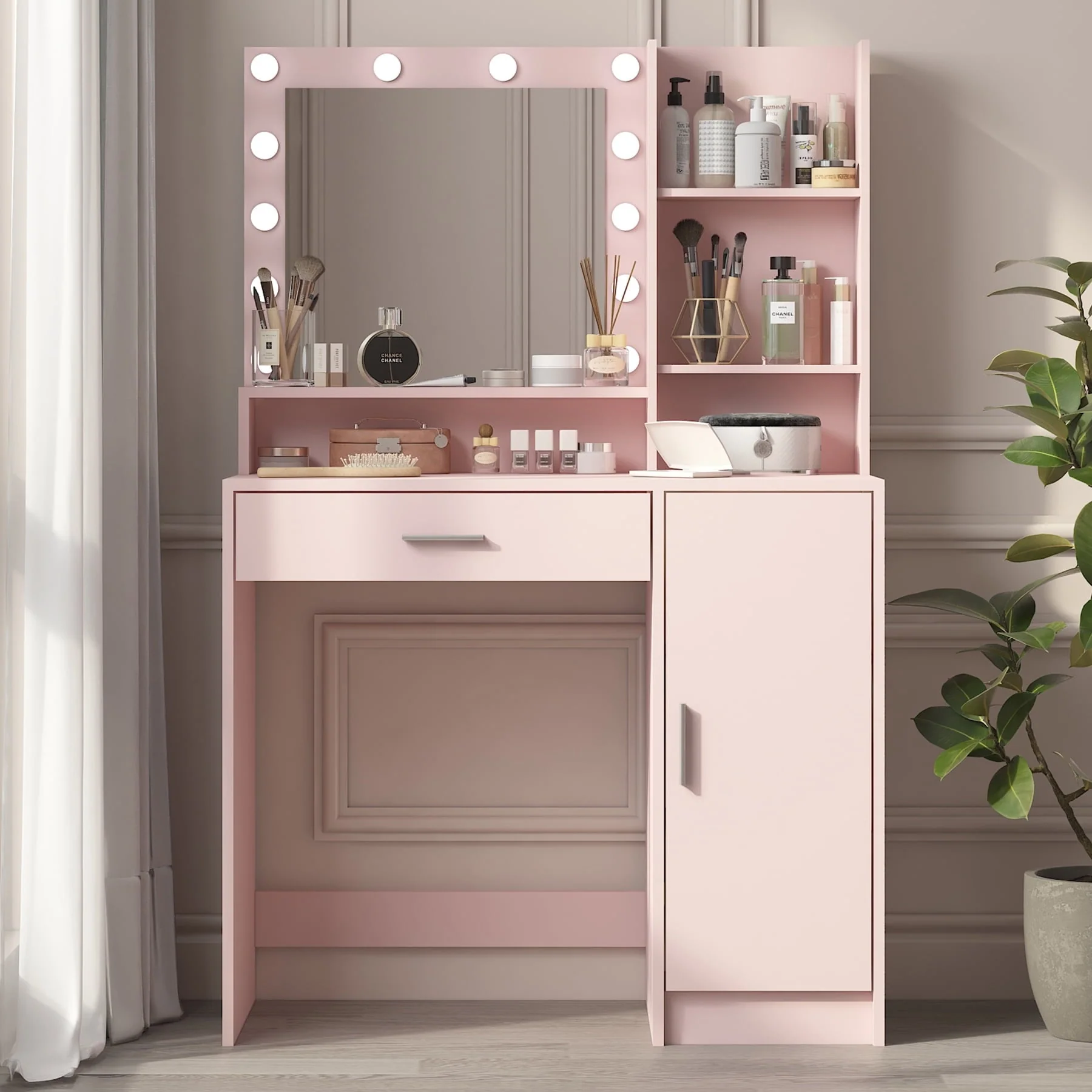 Palimder Vanity Desk, Large Drawer & 3 Level Storage Dresser, Bedroom Dressing Table White