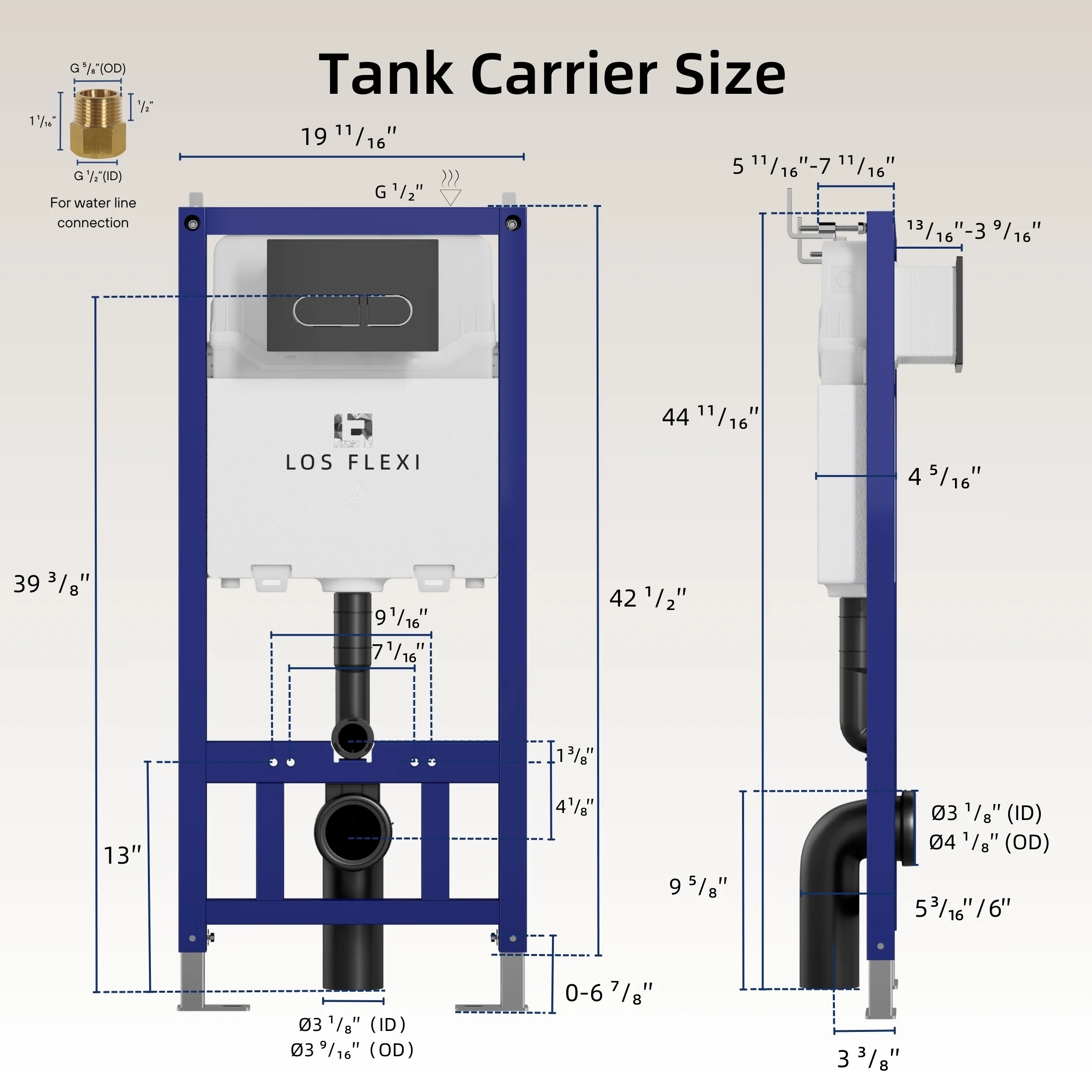 Los Flexi Compact Wall-Mount Toilet Set - Round Bowl, In-Wall Tank, Tornado Flush, Actuator Plate Included