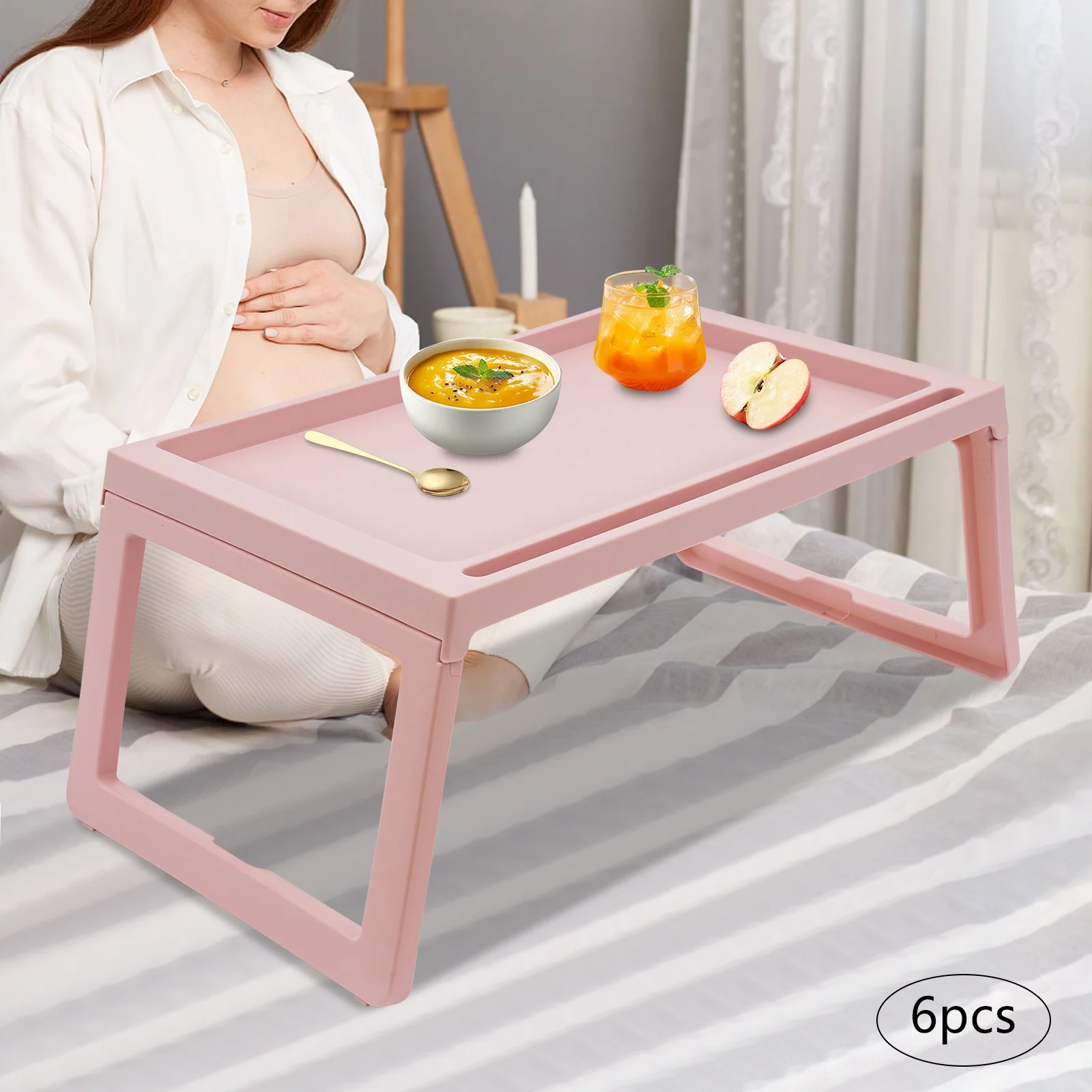Set of 6 Lap Desk for Bed, PP Foldable Laptop Table, Portable Lap Desk, Home Office Laptop Desk Table for Notebook Tablet,Bed Tray Table, Kids Bed Dinning Desk (white)