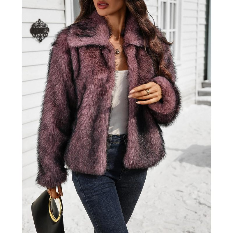 Women's Faux Fur Jacket Fluffy Winter Coat Collar Long