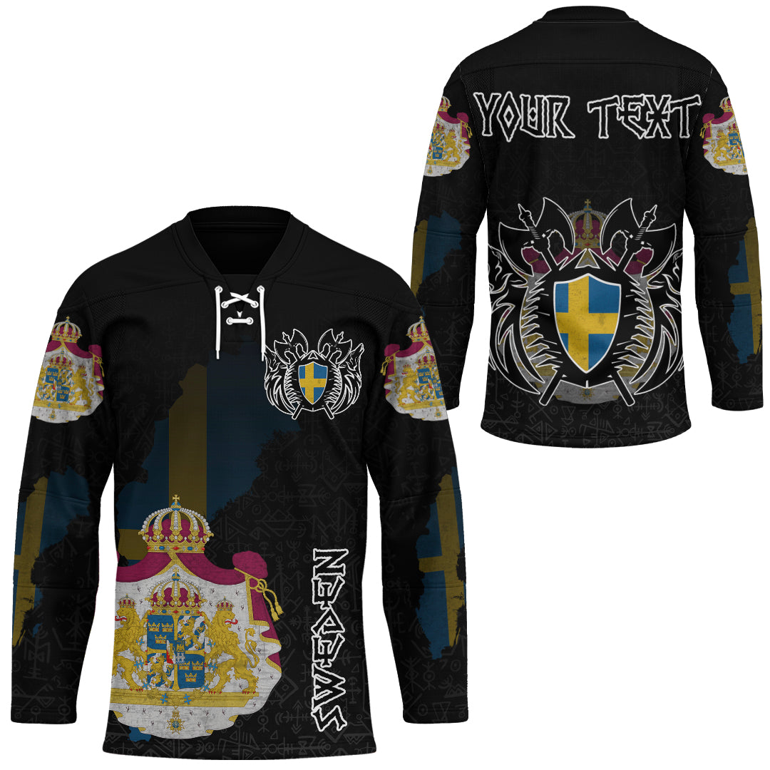 (Custom) Viking - Sweden Flag and Map Hockey Jersey style Viking Geri and Freki RLT12