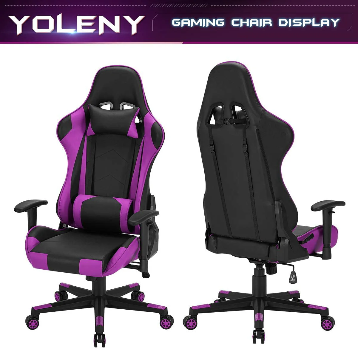Erommy Gaming Chair with Headrest and Lumbar Support Lumbar Pillow,Purple