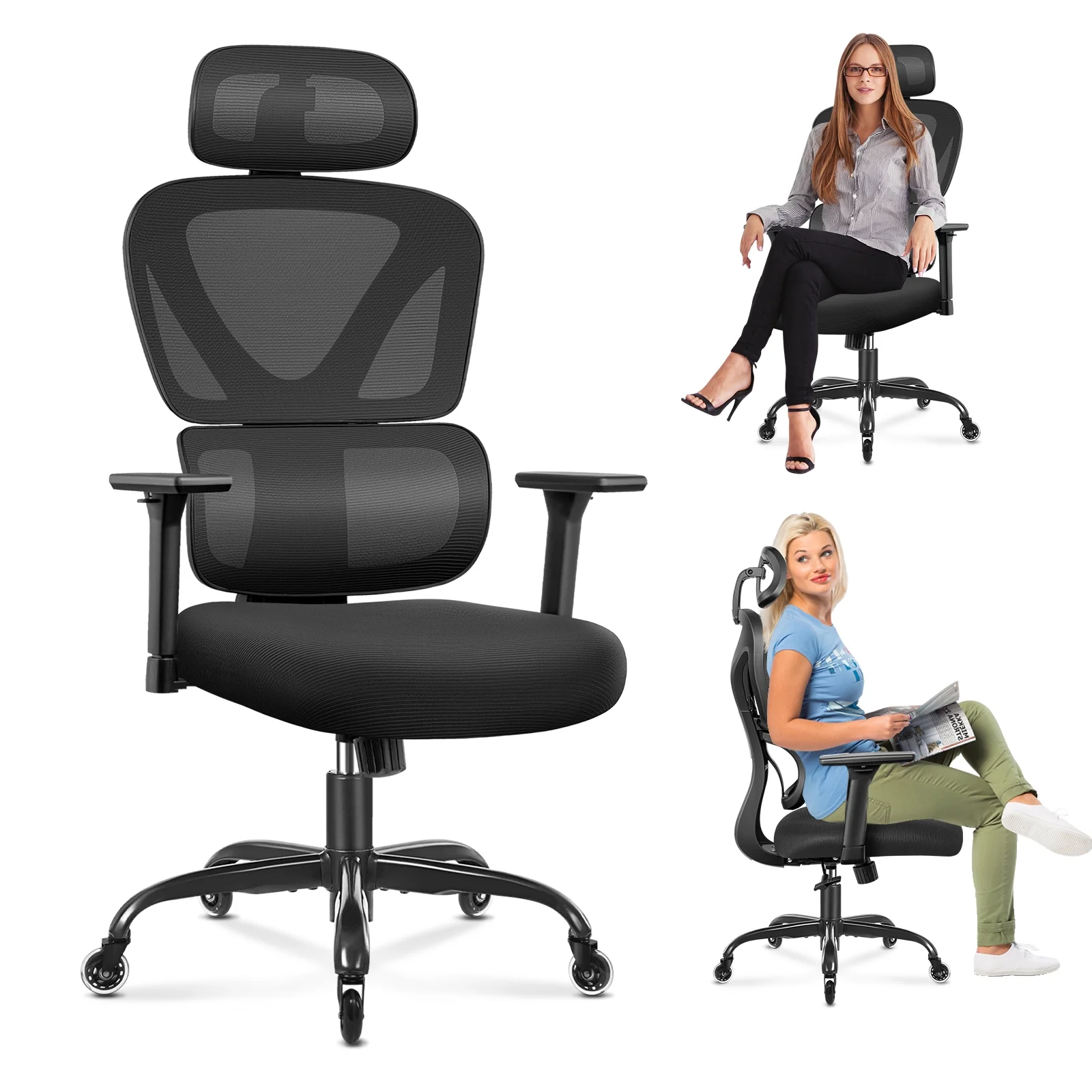 COOLHUT Ergonomic Office Chair, High Back Adjustable Computer Desk Chair with Lumbar Support, 500lb, Black