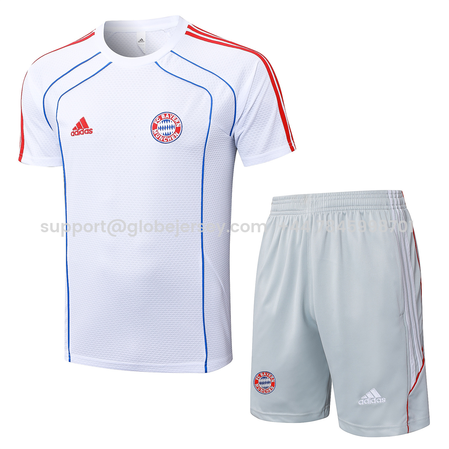 Bayern Munich 25-26 Short-Sleeve Training Set - White Throwback Top & Grey Shorts