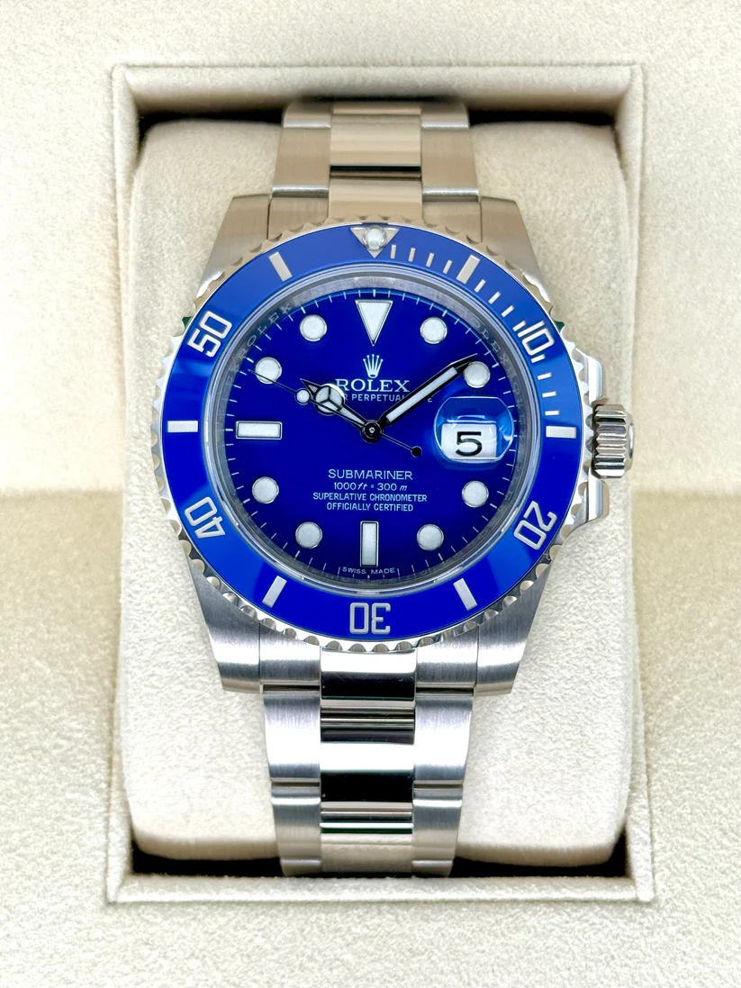 【Super Clone】Rolex Submariner Date Smurf 18ct  41mm White Gold / Blue R116619LB