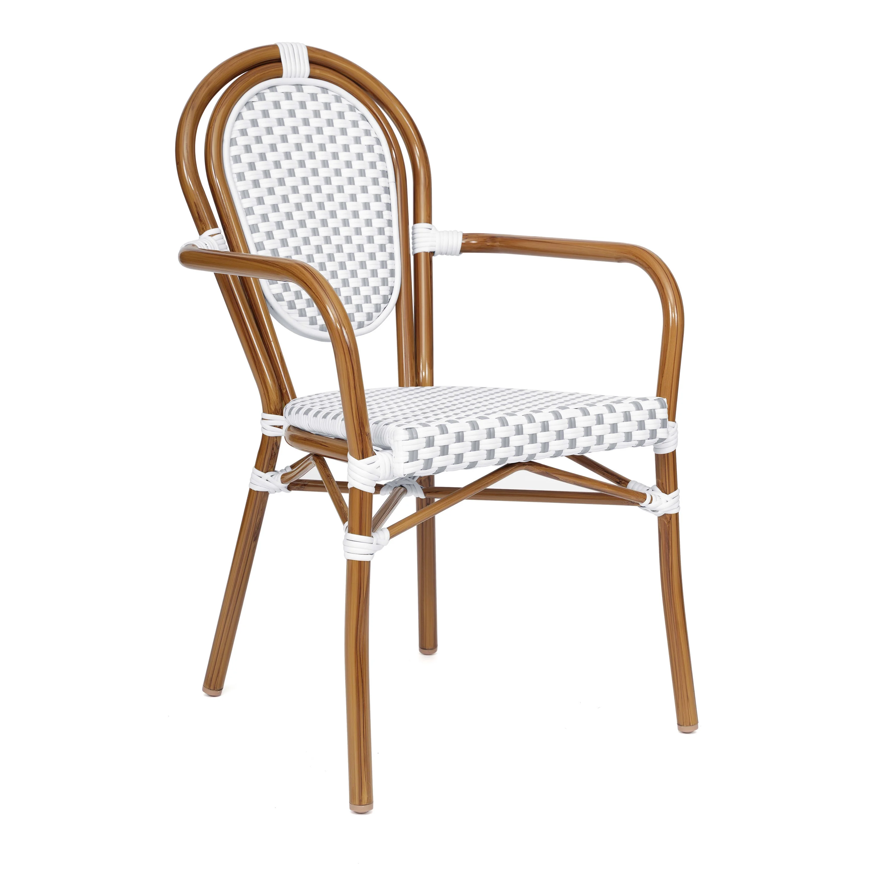 Flash Furniture Lourdes Indoor/Outdoor French Bistro Stack Chair with Arms White/Gray/Natural