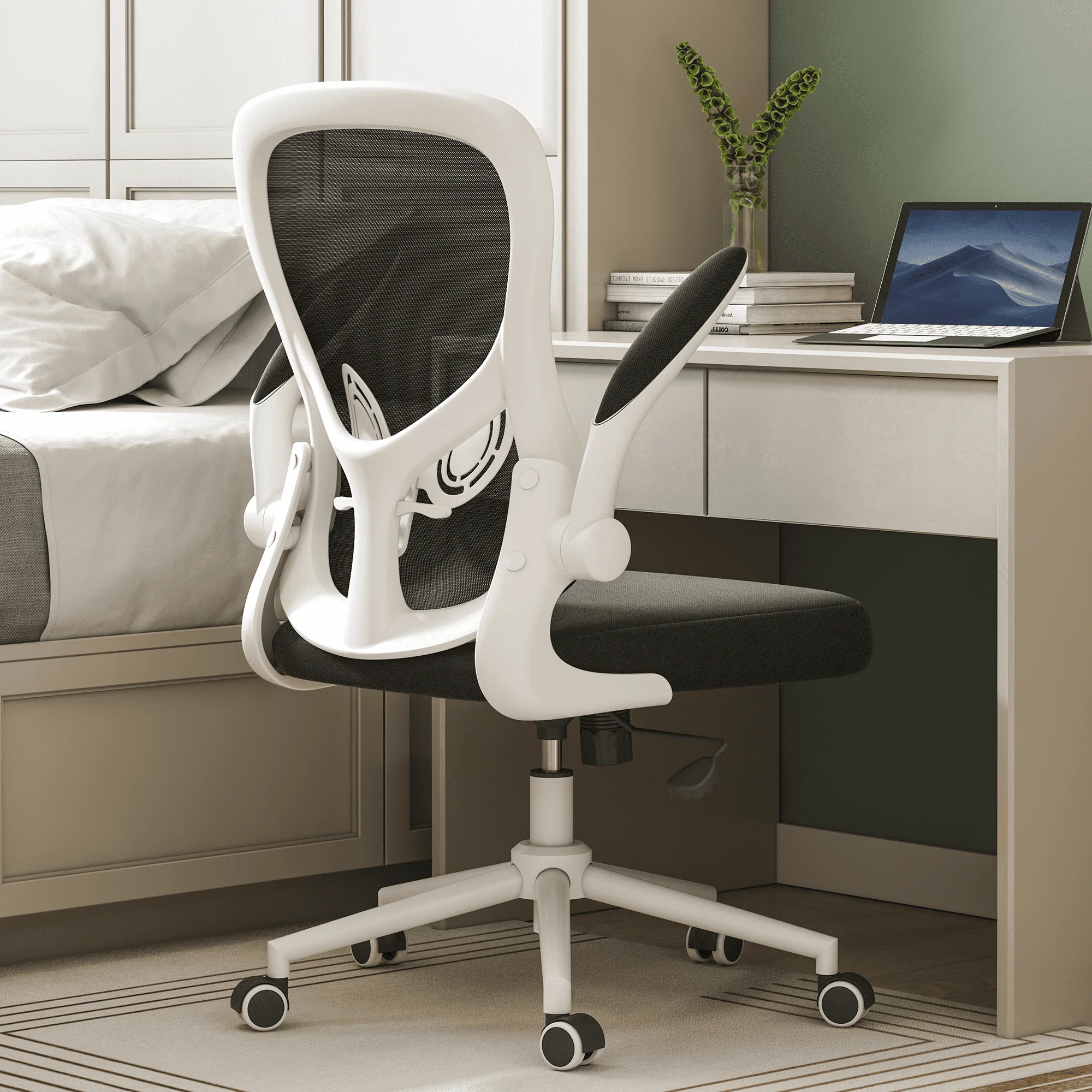 Hbada Office Chair, Ergonomic Desk Chair, Computer Mesh Chair with Lumbar Support and Flip-up Arms, Gray