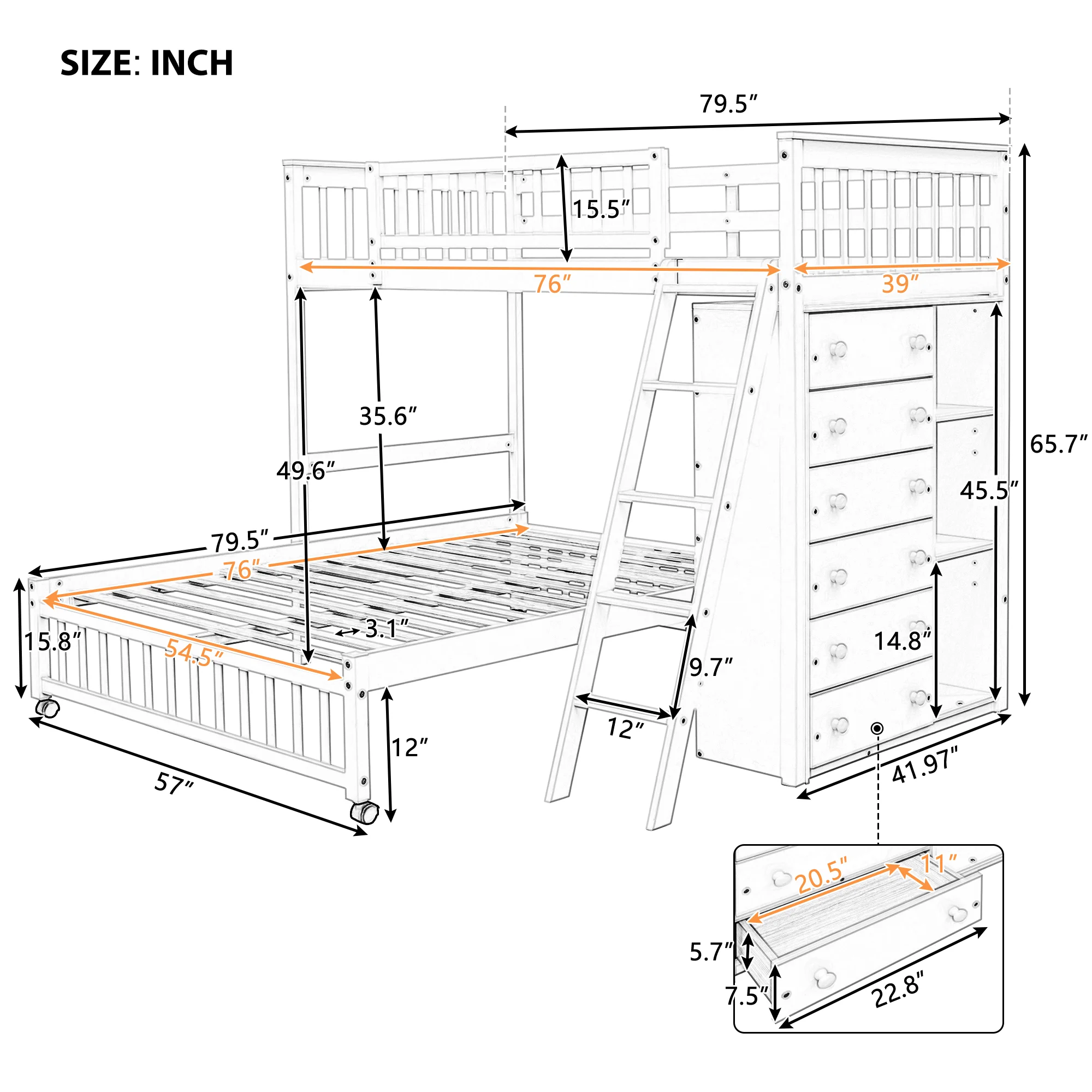 Harper & Bright Designs Full Over Twin Bunk Bed with Desk, Drawers and Shelves, L-Shaped Bunkbeds with Storage Staircase for Adults Bedroom, White