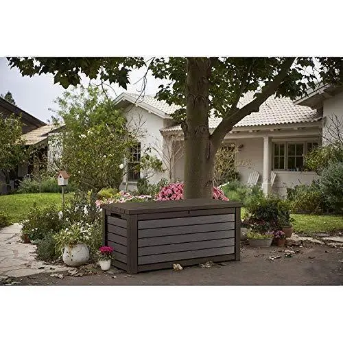 165-Gallon Weatherproof Resin Deck Storage Box – Brown Outdoor Furniture Container