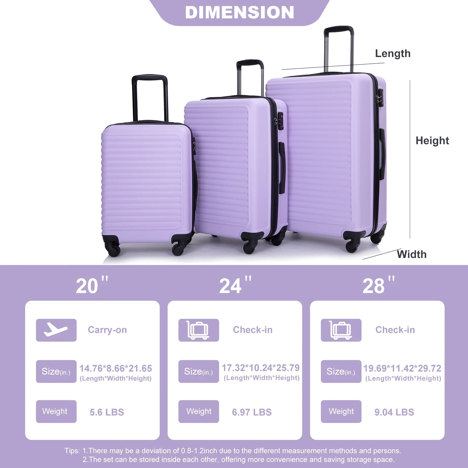 3 Pieces Luggage Sets, Expandable ABS Hardshell Clearance Luggage, Hardside Lightweight Durable Suitcase Sets with Two Hooks, Spinner Wheels and TSA Lock, 20in/24in/28in Travel Suitcase, Turquoise
