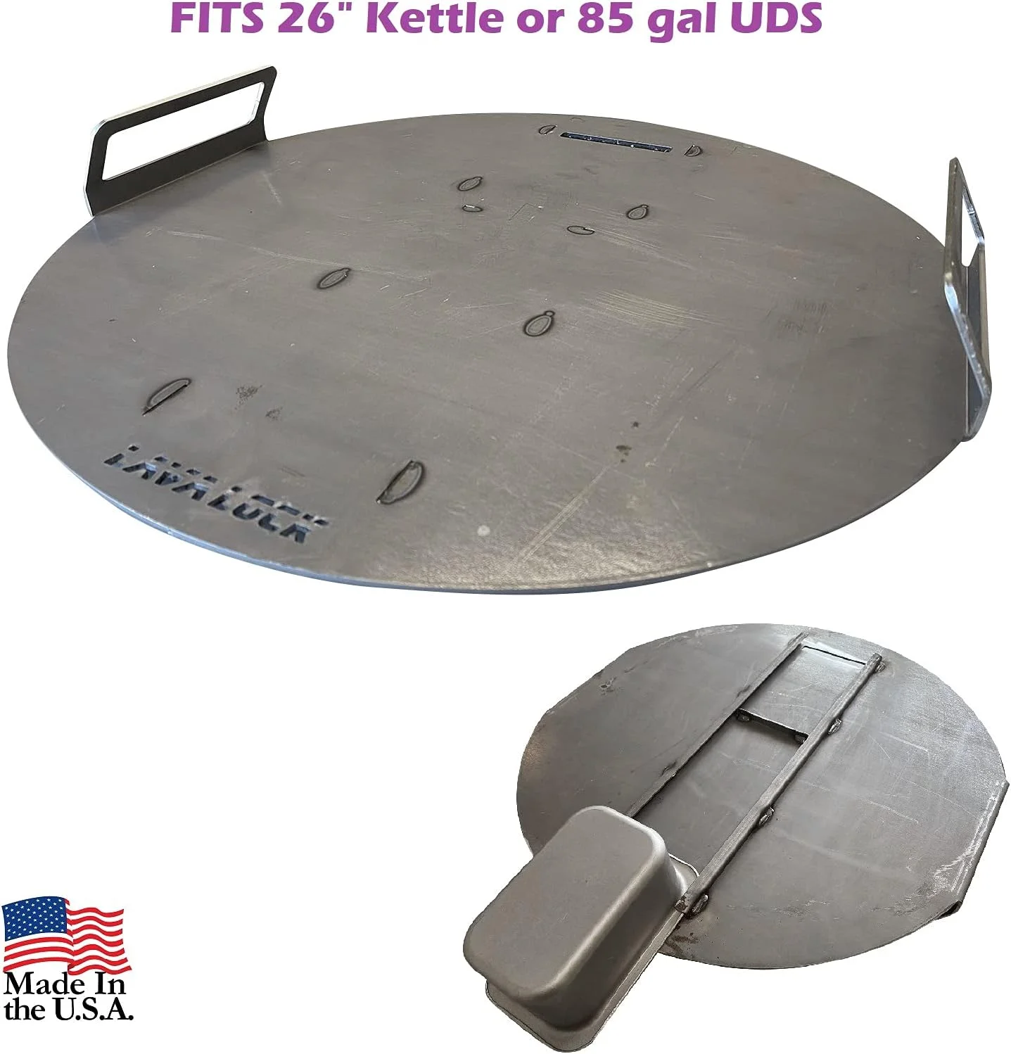 Flat top Griddle Grate for UDS Barrell Drum Smokers Grill Plate also fits for  Smokey Mountain WSM and Kettle Thick Steel with handles (25.5 (for 26.5 in. Kettle))