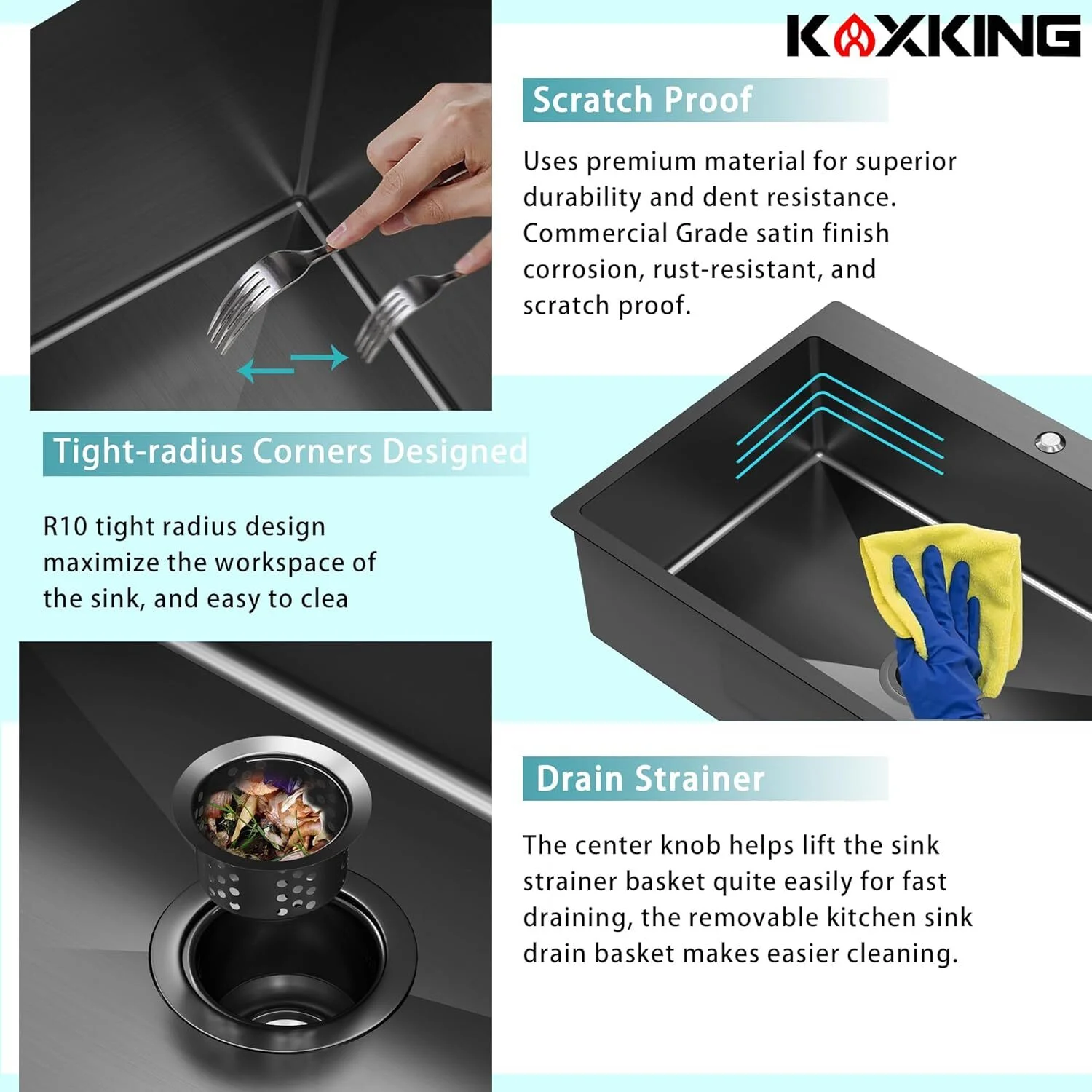 33 x 22 Inch Black Stainless Steel Single Bowl Kitchen Sink, Drop-In Topmount, 18 Gauge, with Bottom Grid and Drain Strainer Set